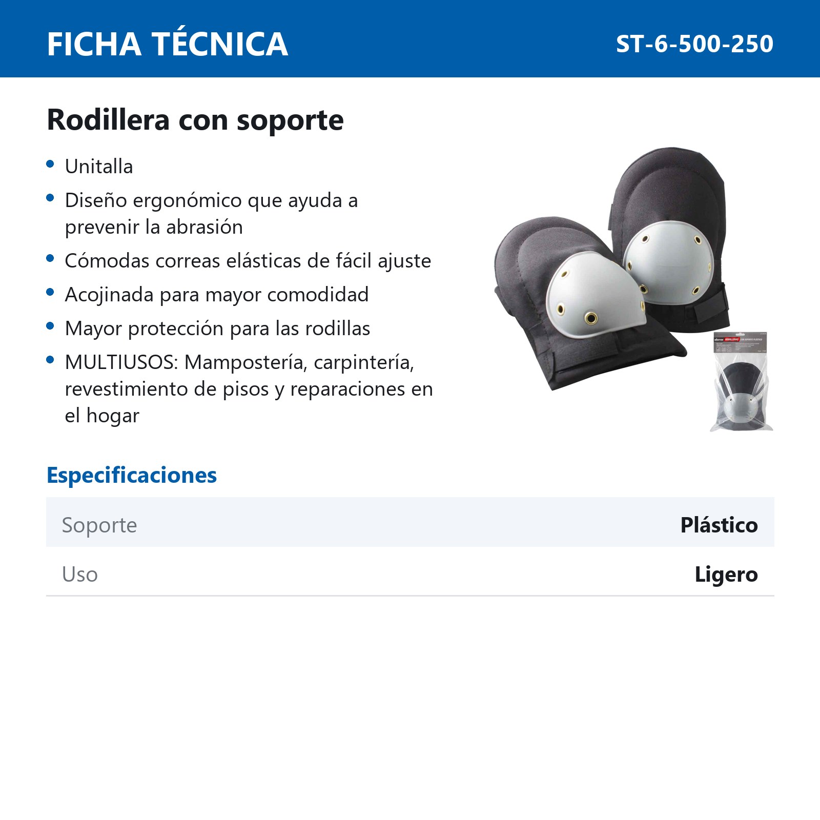 RODILLERAS CON SOPORTE PLASTICO - Imagen 2