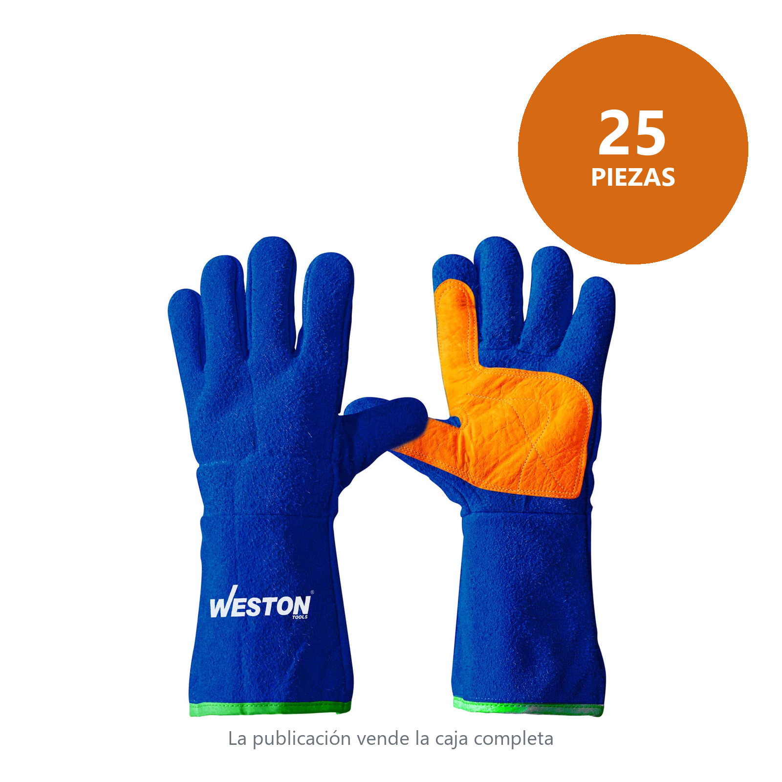 GUANTE SOLDADOR AZUL C/ REFUERZO DE PIEL EN PALMA (Precio x par - Empaque c/25 pares) - Imagen 3
