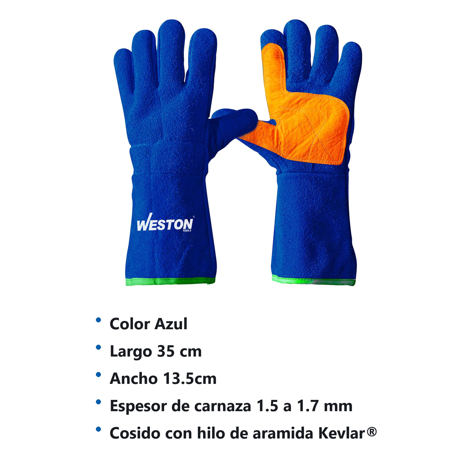 GUANTE SOLDADOR AZUL C/ REFUERZO DE PIEL EN PALMA (Precio x par - Empaque c/25 pares) - Imagen 4