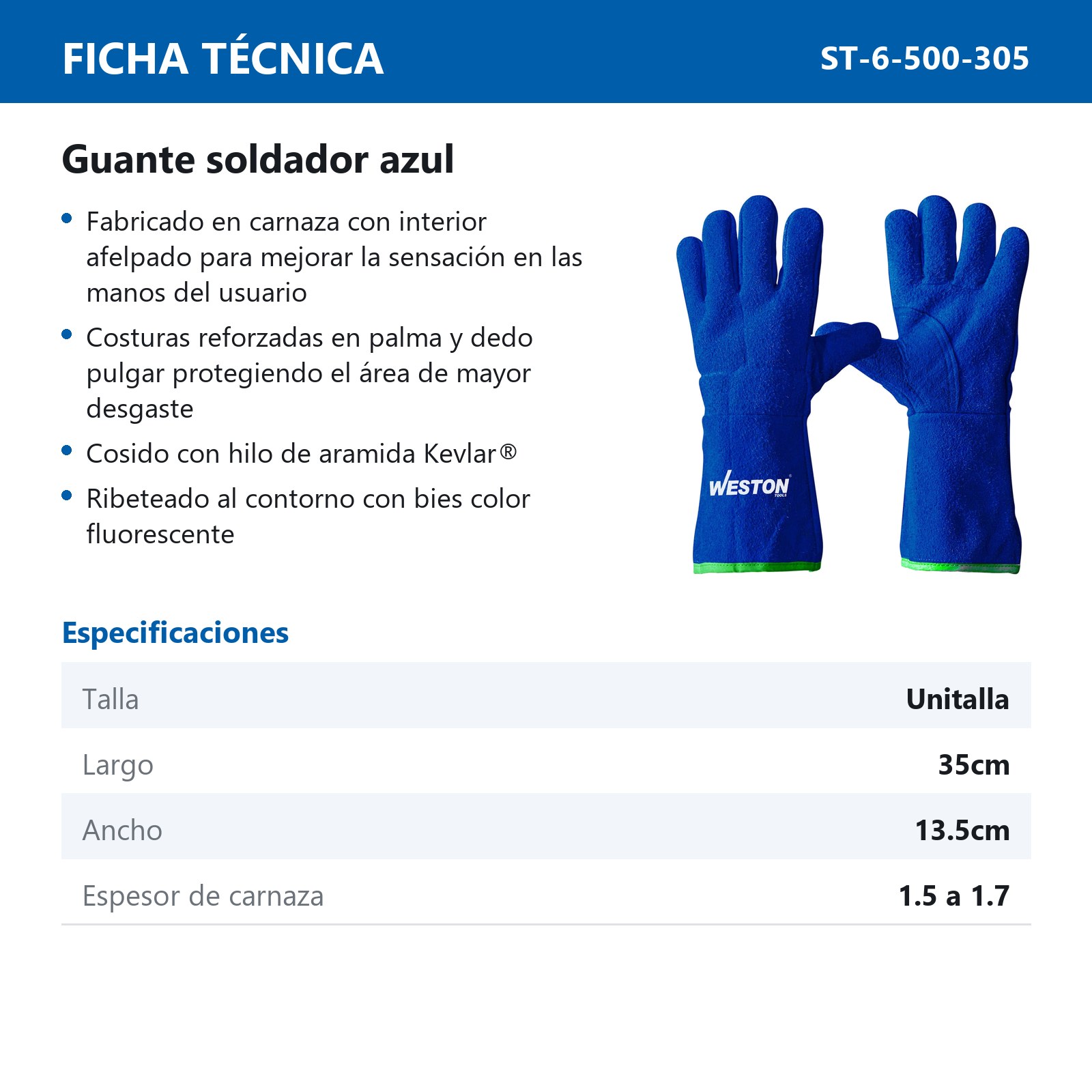 GUANTE SOLDADOR AZUL C/ REF. PERICO (Precio x par - Empaque c/25 pares) - Imagen 4