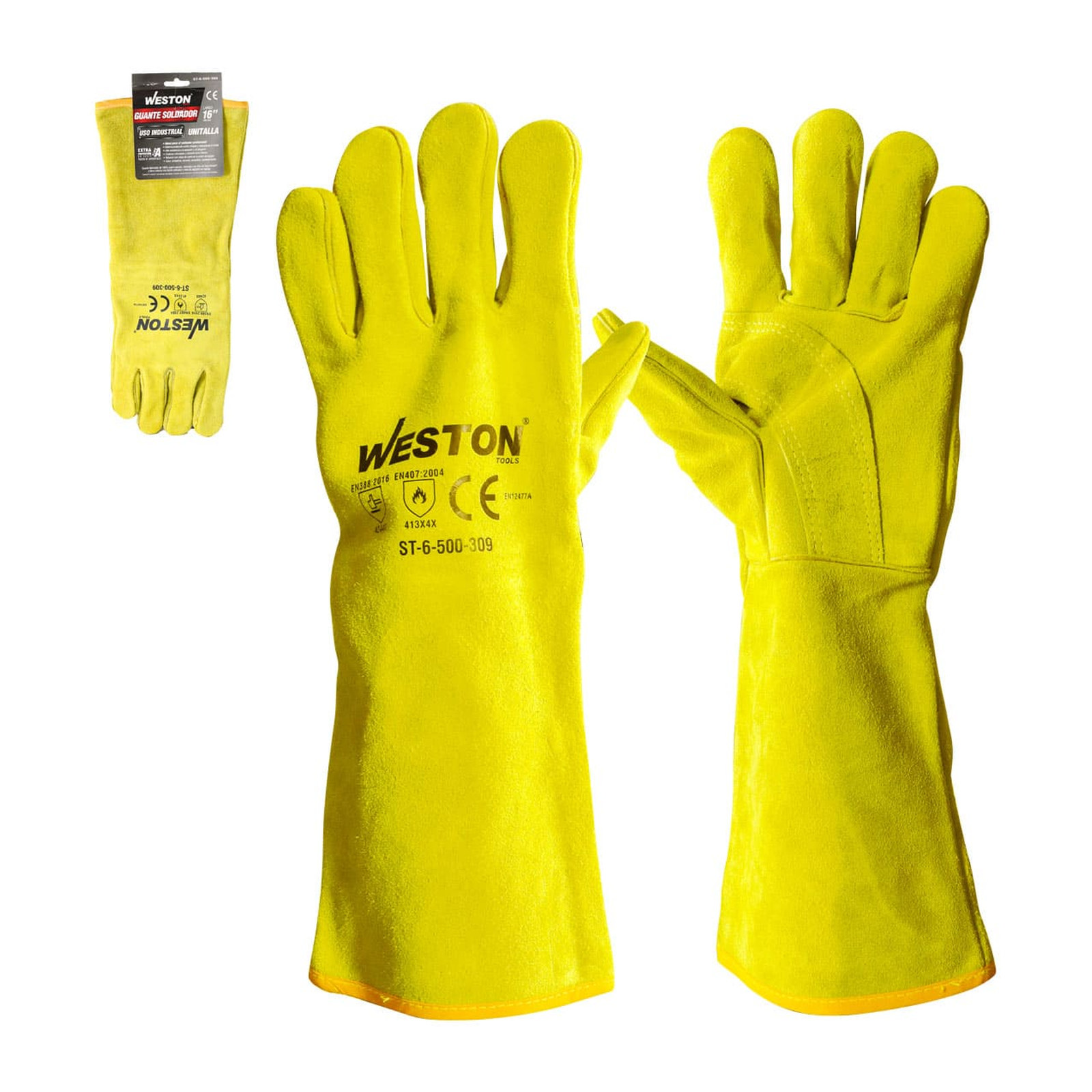 Guante Soldador Amarillo con Refuerzo en Palma Tipo A 16" Weston