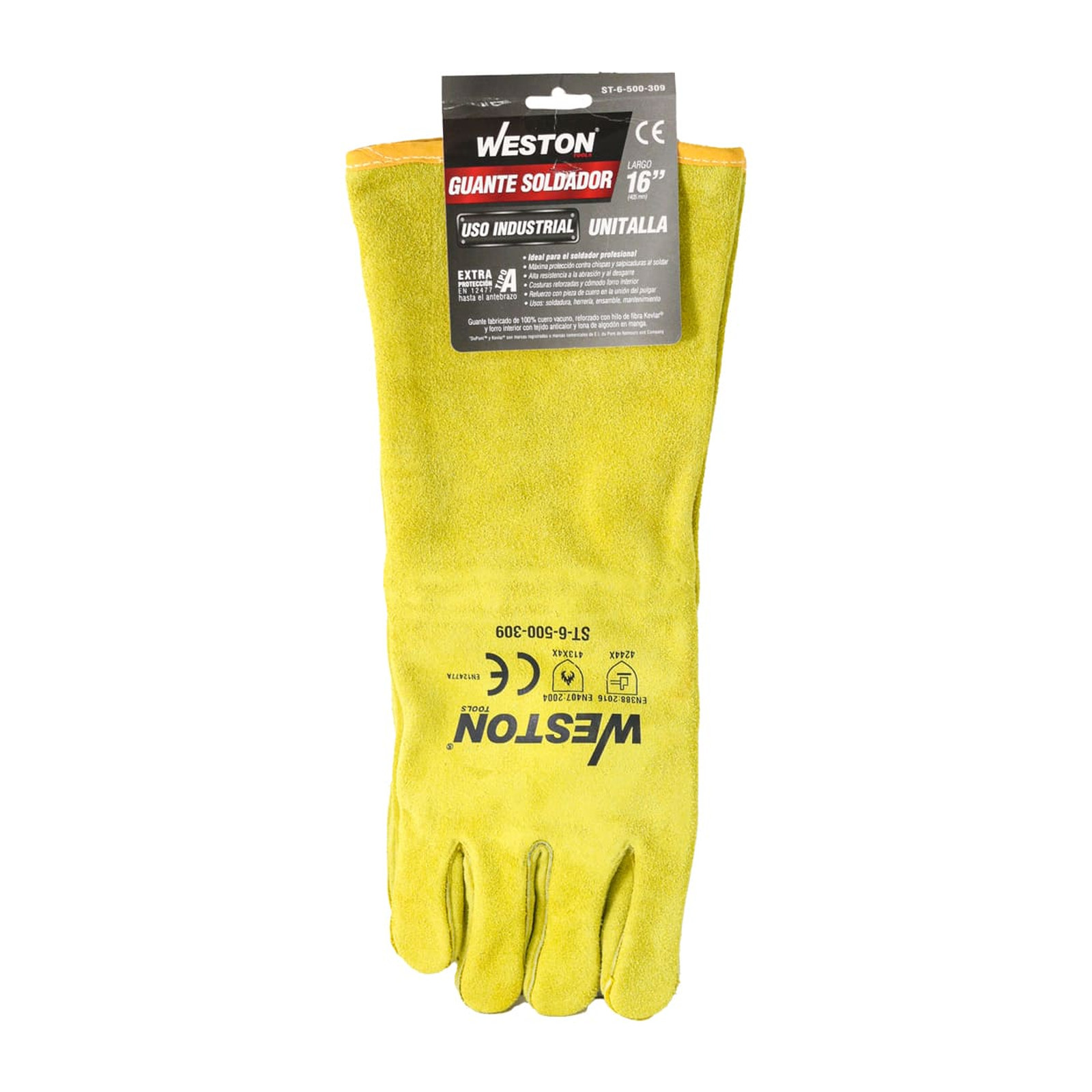 GUANTE SOLDADOR AMARILLO C/ REF. EN PALMA, USO INDUSTRIAL TIPO A 16" - Imagen 3