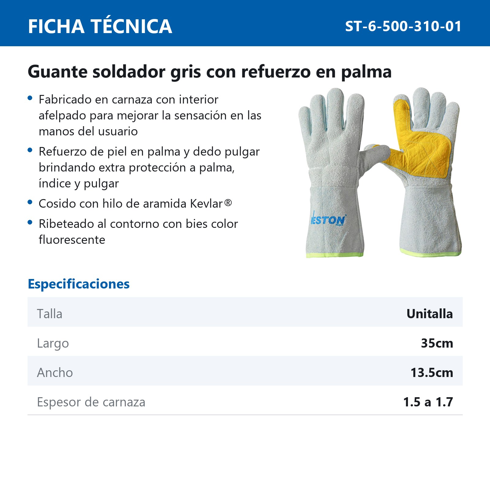 GUANTE SOLDADOR GRIS C/ REFUERZO DE PIEL EN PALMA (Precio x par - Empaque c/25 pares) - Imagen 4
