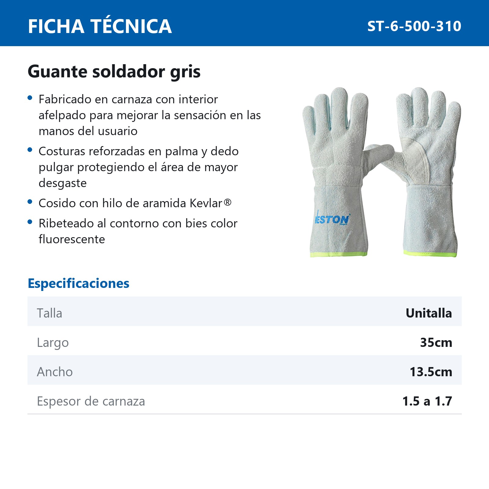 GUANTE SOLDADOR GRIS C/ REF. PERICO (Precio x par - Empaque c/25 pares) - Imagen 4