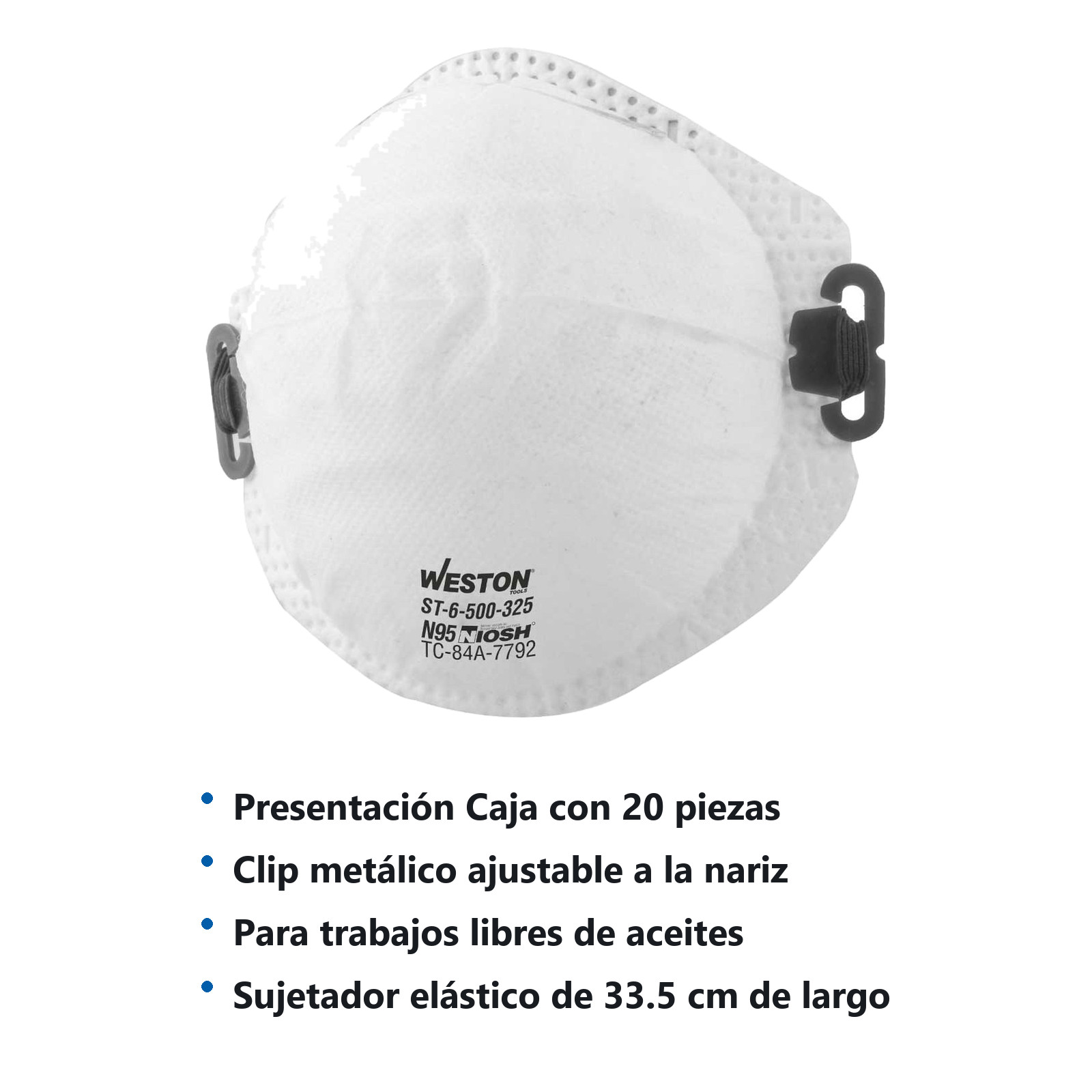 RESPIRADOR P/POLVO Y NEBLINA  N95 Certificado CDC (Precio x pieza - Empaque c/20 pzas) - Imagen 3