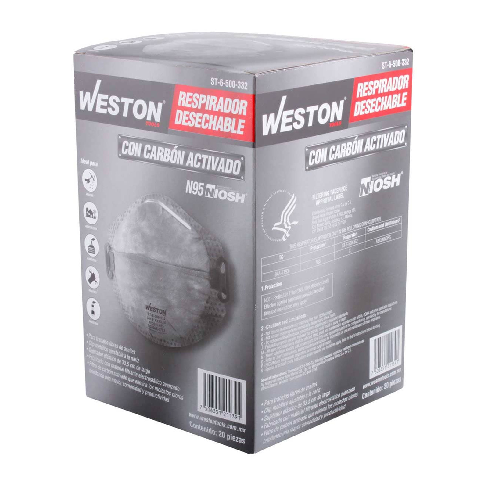 RESPIRADOR C/CARBON ACTIVADO  N95 Certificado CDC (Precio x pieza - Empaque c/20 pzas) - Imagen 4