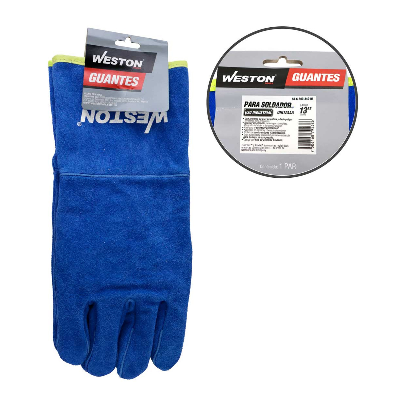GUANTE SOLDADOR DE CARNAZA AZUL C/REFUERZO DE PIEL EN PALMA Y PULGAR USO INDUSTRIAL 13" - Imagen 3