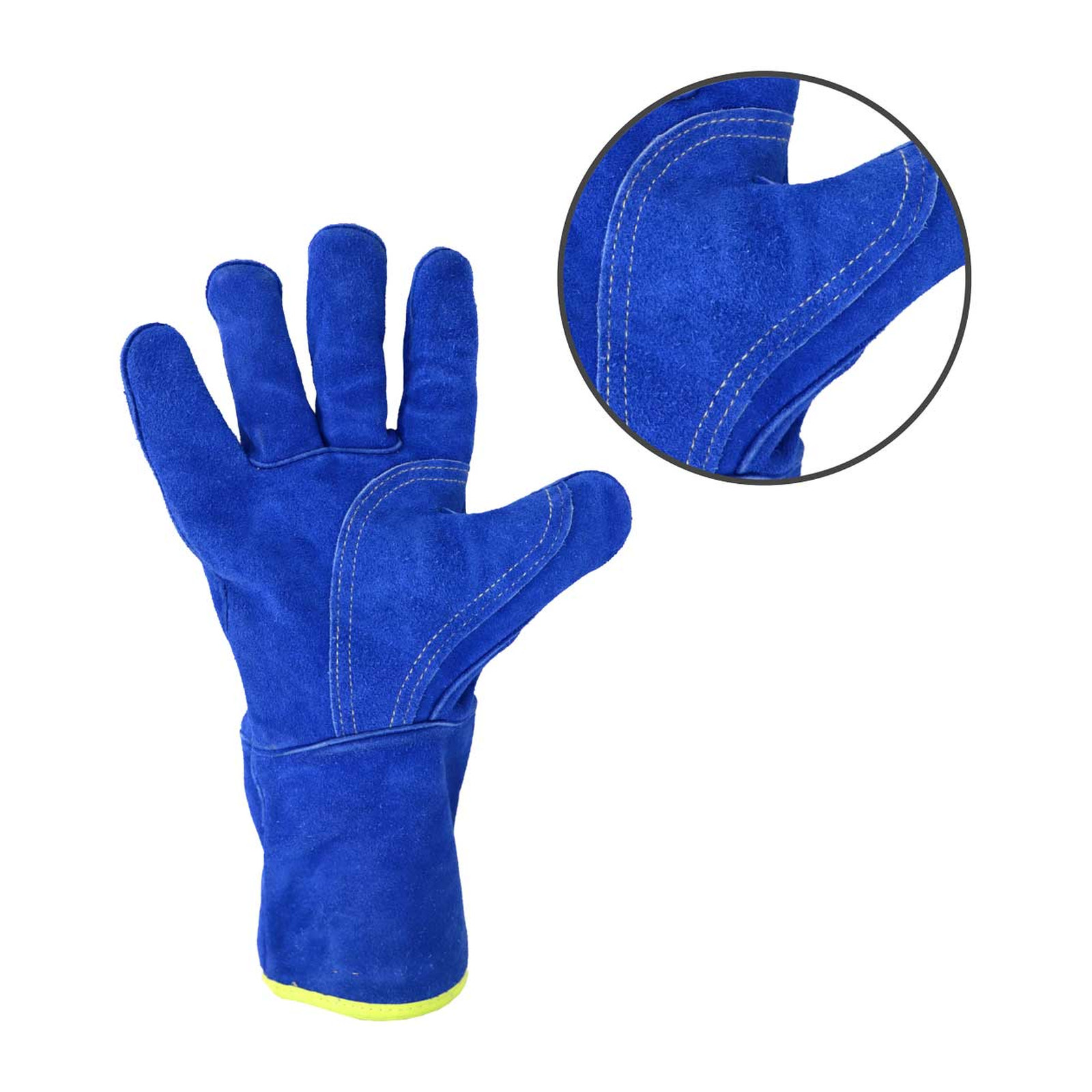 GUANTE SOLDADOR DE CARNAZA AZUL C/REFUERZO TIPO PERICO USO INDUSTRIAL 13" - Imagen 2