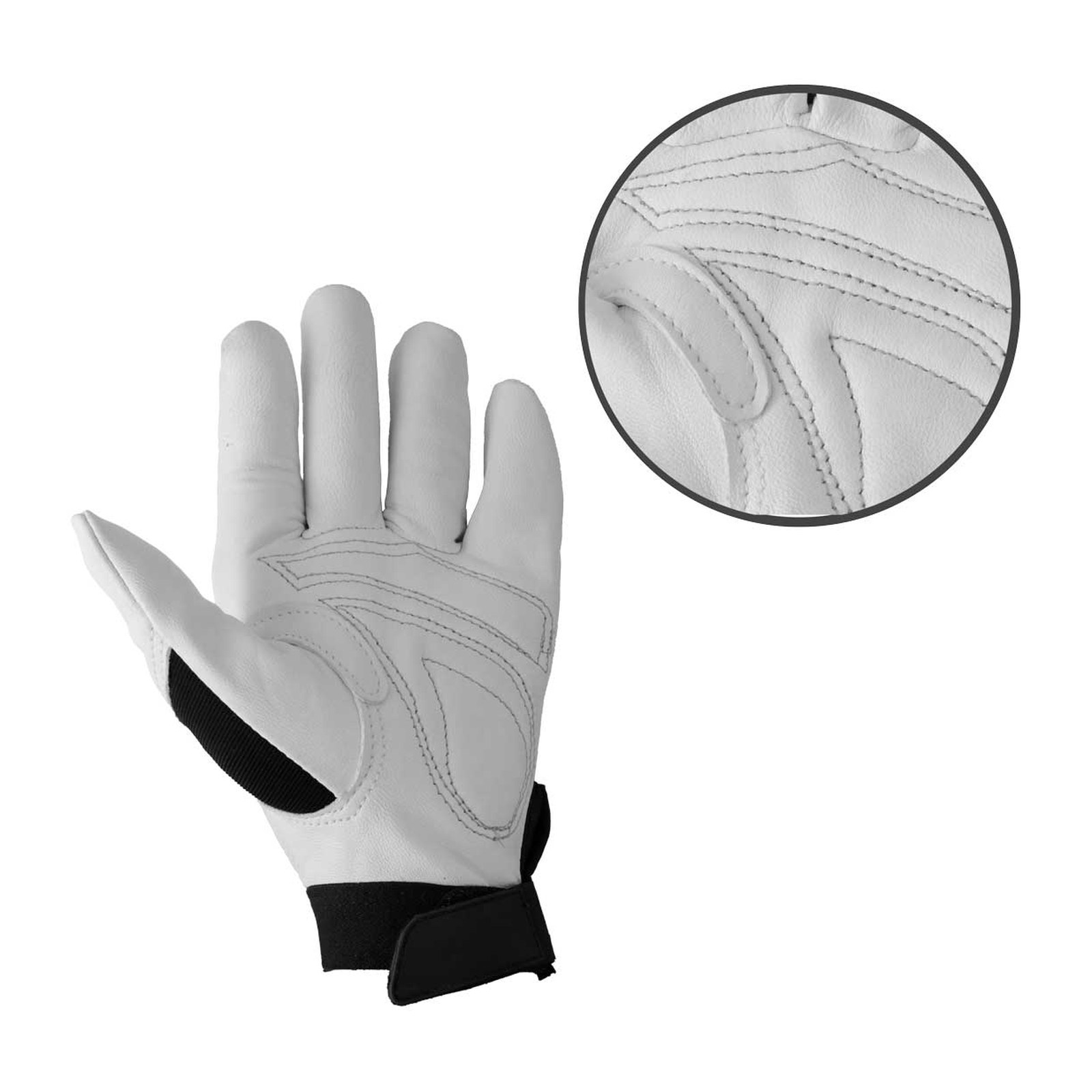 GUANTE DE TRABAJO DE PIEL DE CABRA USO GENERAL AJUSTABLE GANCHO Y FELPA PULGAR KEYSTONE 8.8" - Imagen 2
