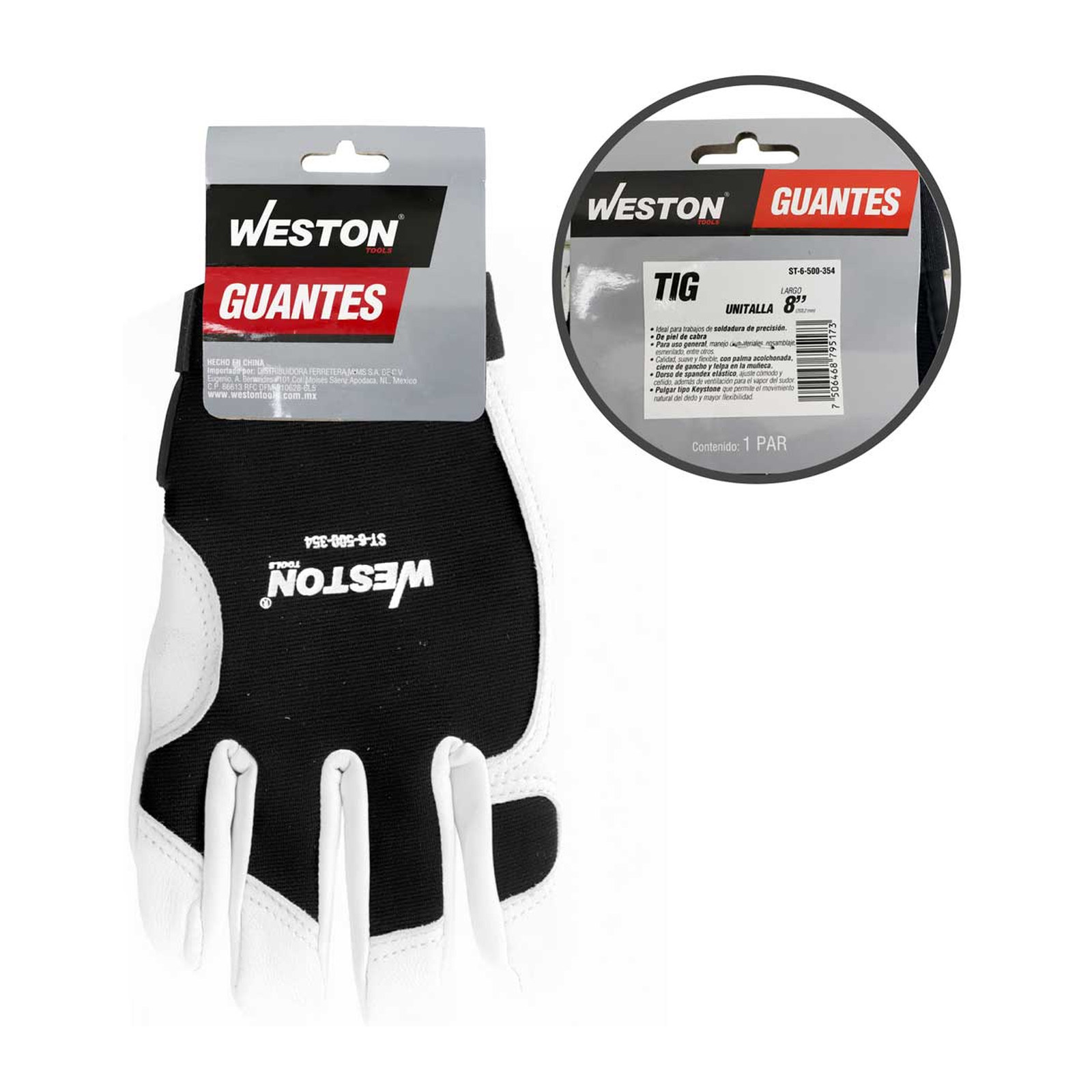 GUANTE DE TRABAJO DE PIEL DE CABRA USO GENERAL AJUSTABLE GANCHO Y FELPA PULGAR KEYSTONE 8.8" - Imagen 4