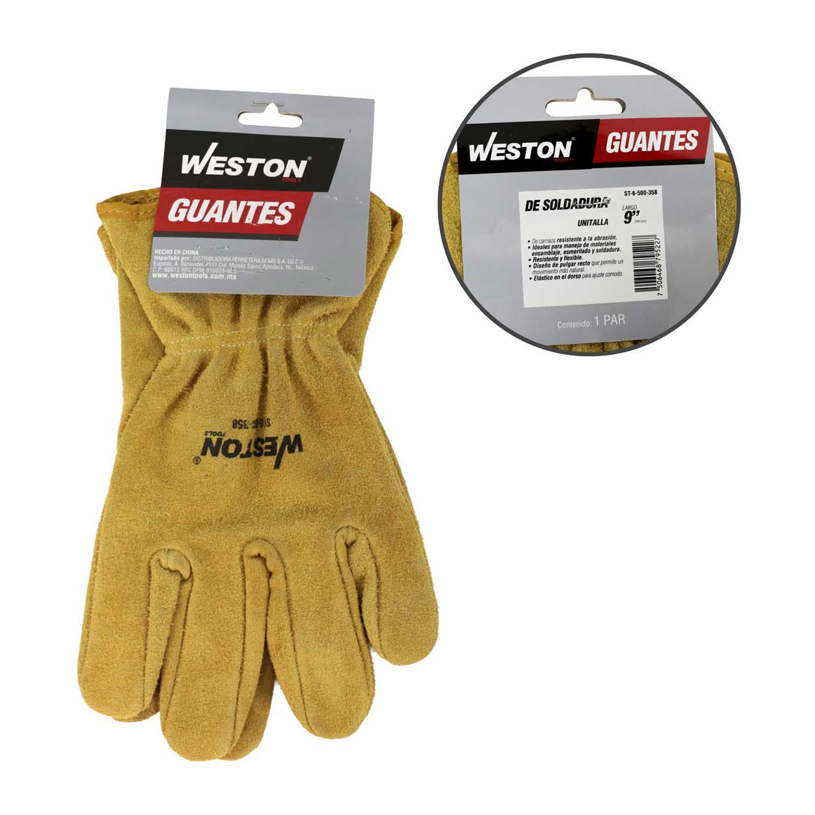 GUANTE DE TRABAJO DE CARNAZA RESISTENTE A LA ABRASION USO GENERAL ELASTICO AJUSTABLE 9.5" - Imagen 4