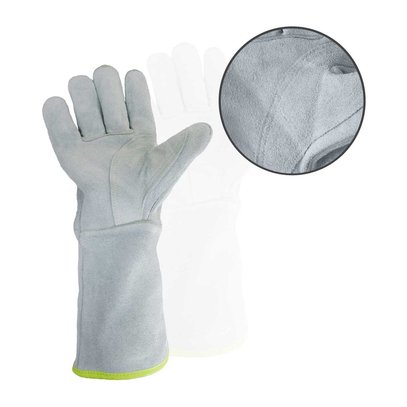 GUANTE SOLDADOR DE CARNAZA GRIS C/REFUERZO TIPO PERICO USO INDUSTRIAL 16" - Imagen 2
