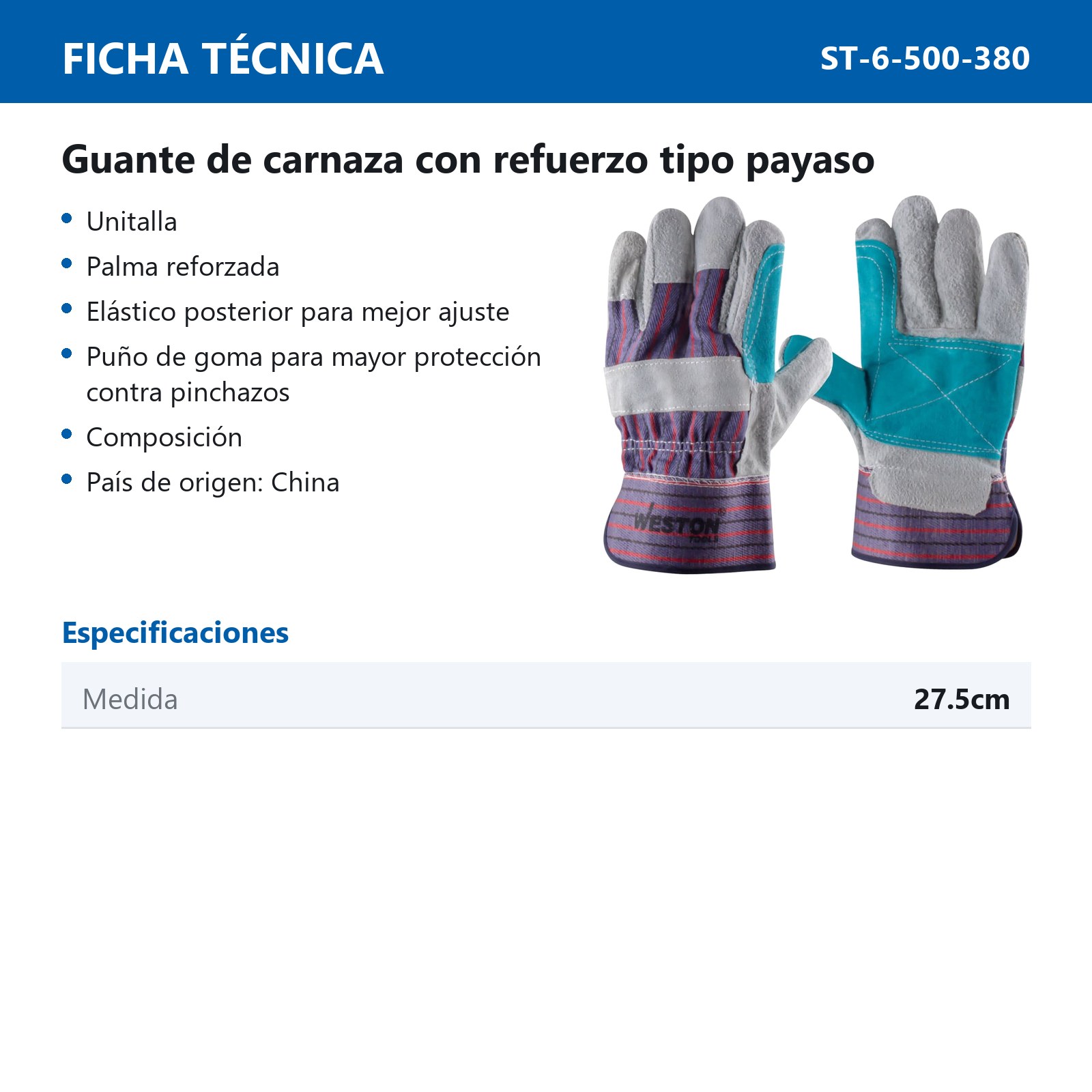 GUANTE D/CARNAZA C/REFUERZO TIPO PAYASO (Precio x par - Empaque c/12 pares) - Imagen 4
