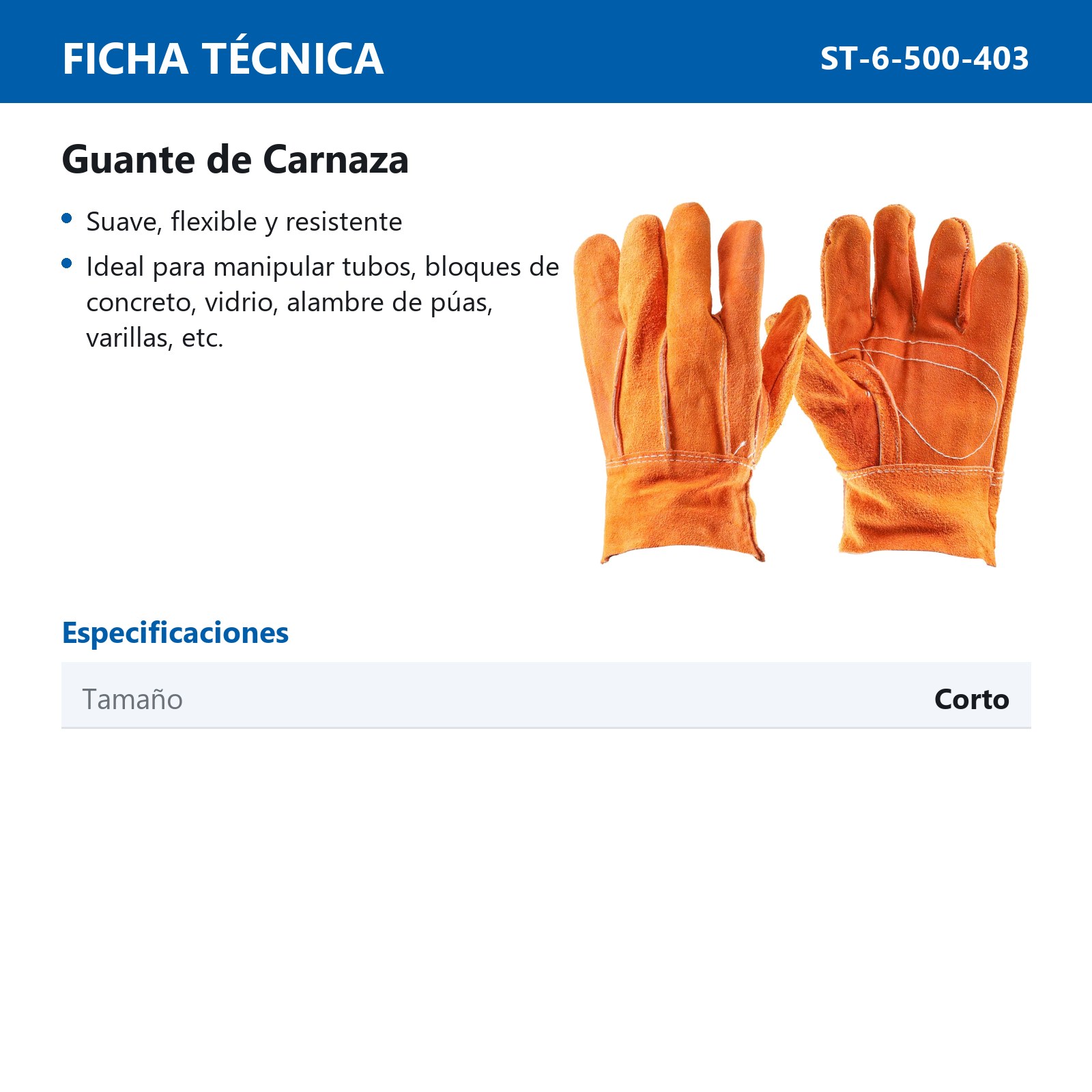 GUANTE DE CARNAZA CORTO (Precio x par - Empaque c/25 pares) - Imagen 3