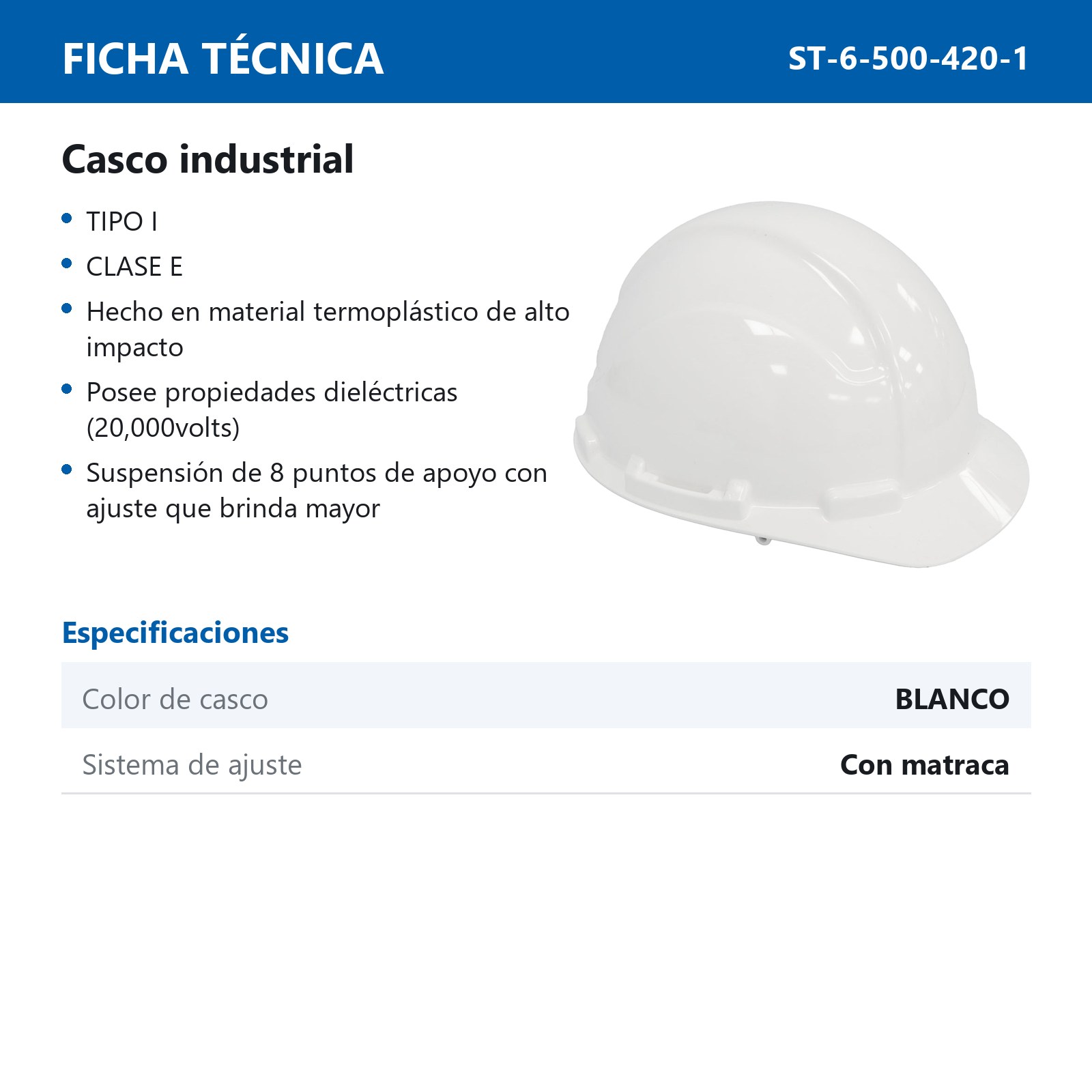 CASCO DE SEGURIDAD TIPO CACHUCHA C/MATRACA BLANCO - Imagen 3