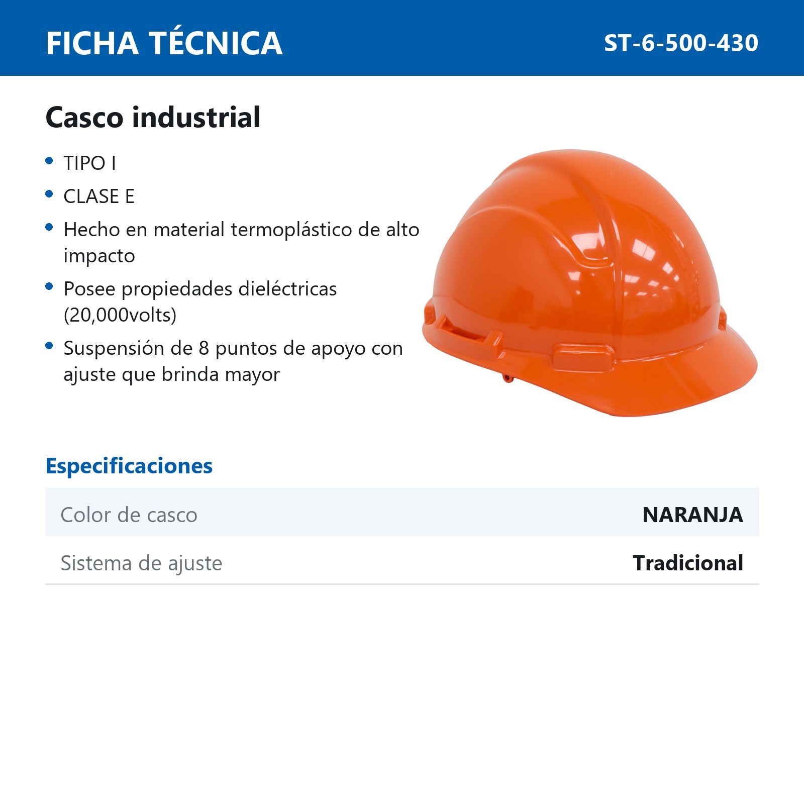 CASCO DE SEGURIDAD TIPO CACHUCHA CON AJUSTE DE INTERVALOS NARANJA - Imagen 4
