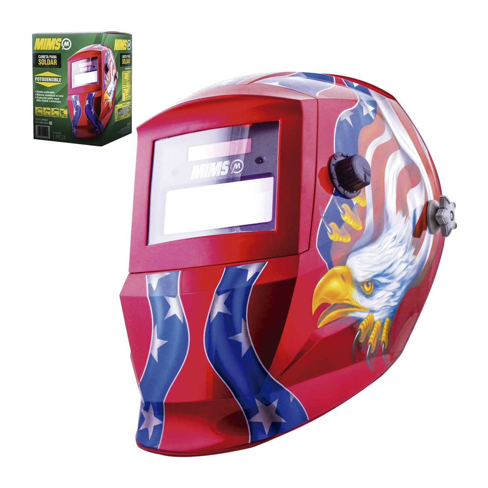 Careta para Soldar MIMS Águila Rojo/Azul Sencilla
