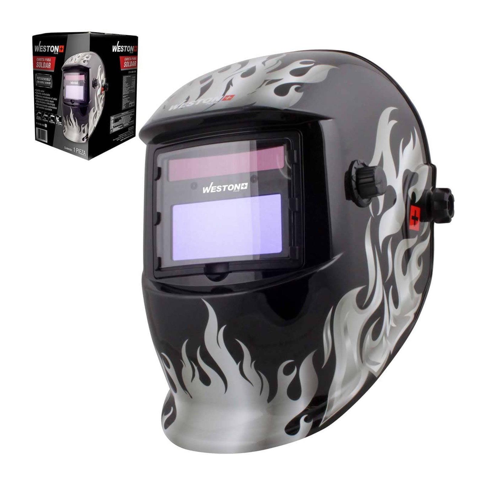 Careta para Soldar Weston Plus con Doble Sensor Fotosensible y Oscurecimiento Automático TIG 10 A