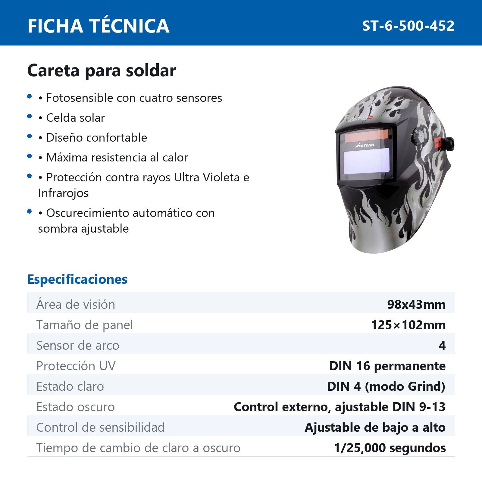 Careta P/Soldar Weston Plus 4 fun. 4 sensores TIG>= 5 Amp. - Imagen 3