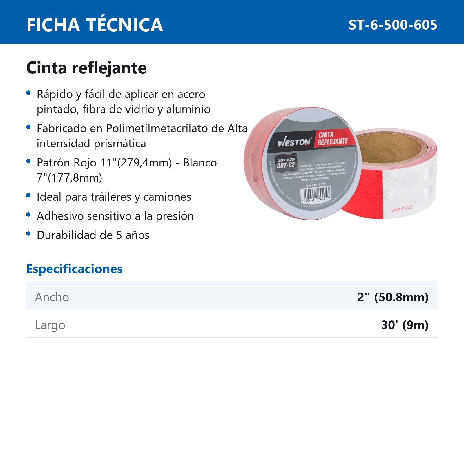 CINTA REFLEJANTE 2" X 30' (9M) - Imagen 2