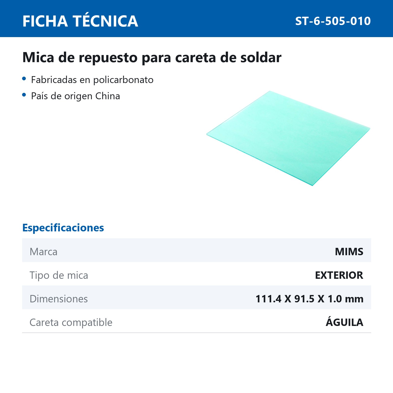 MICA EXTERIOR P/CARETA DE SOLDAR (AGUILA) (Precio x Pieza - Empaque C/10 piezas) - Imagen 3