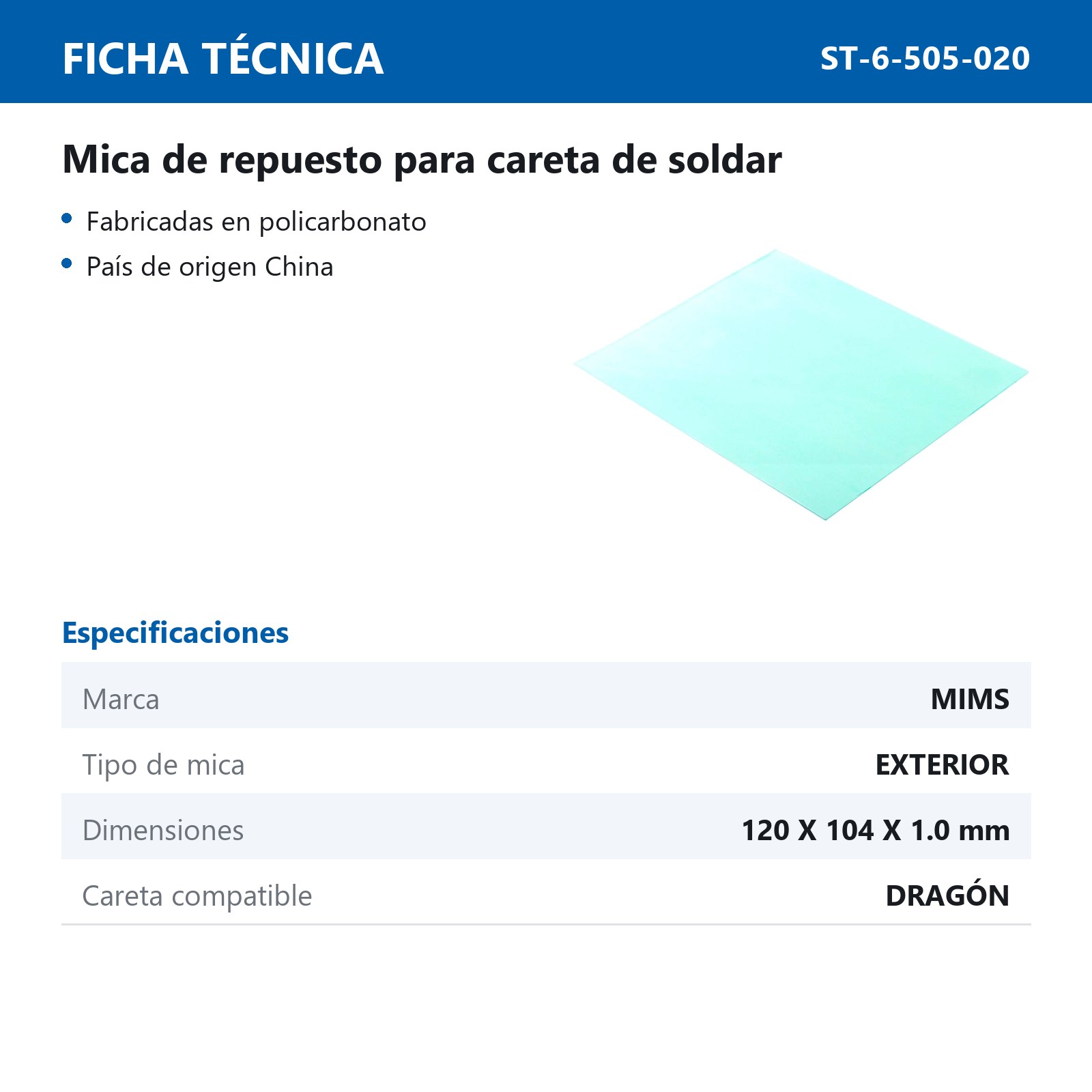 MICA EXTERIOR P/CARETA DE SOLDAR (DRAGON)  (Precio x Pieza - Empaque C/10 piezas) - Imagen 3