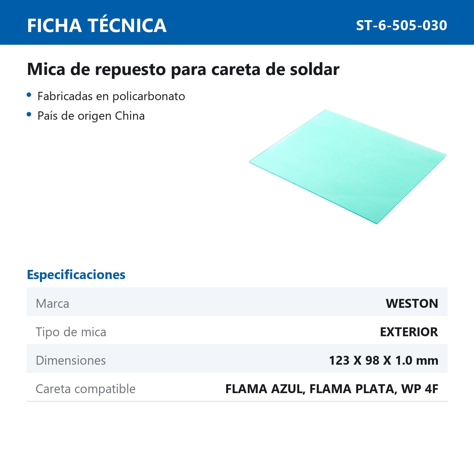 MICA EXTERIOR P/CARETA DE SOLDAR (FLAMA AZUL & PLATA, WP 4F)  (Precio x Pieza - Empaque C/10 piezas) - Imagen 3