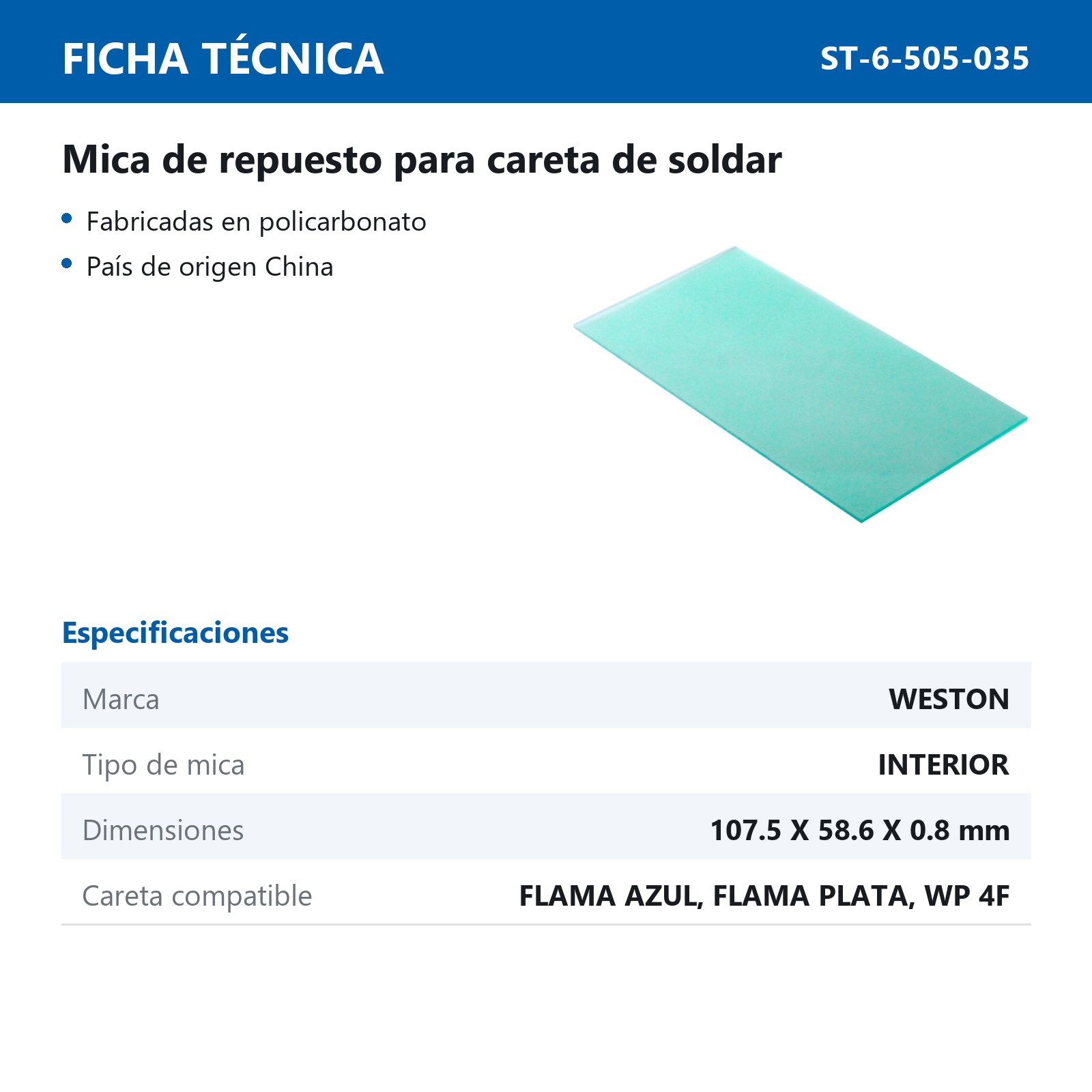 MICA INTERIOR P/CARETA DE SOLDAR (FLAMA AZUL & PLATA, WP 4F) (Precio x Pieza - Empaque C/10 piezas) - Imagen 3