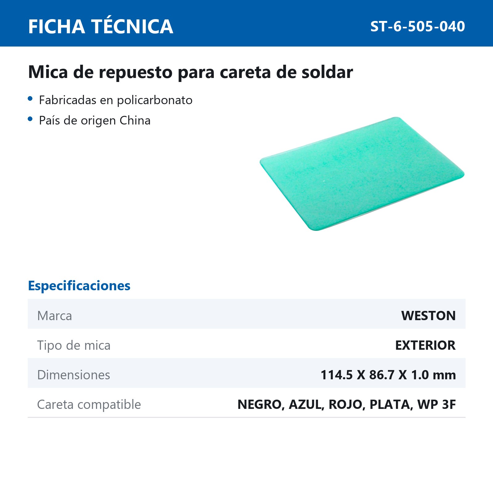 MICA EXTERIOR P/CARETA DE SOLDAR (NEGRO, AZUL, ROJO, PLATA, WP 3F) (Precio x Pza - Emp C/10 pzs) - Imagen 3