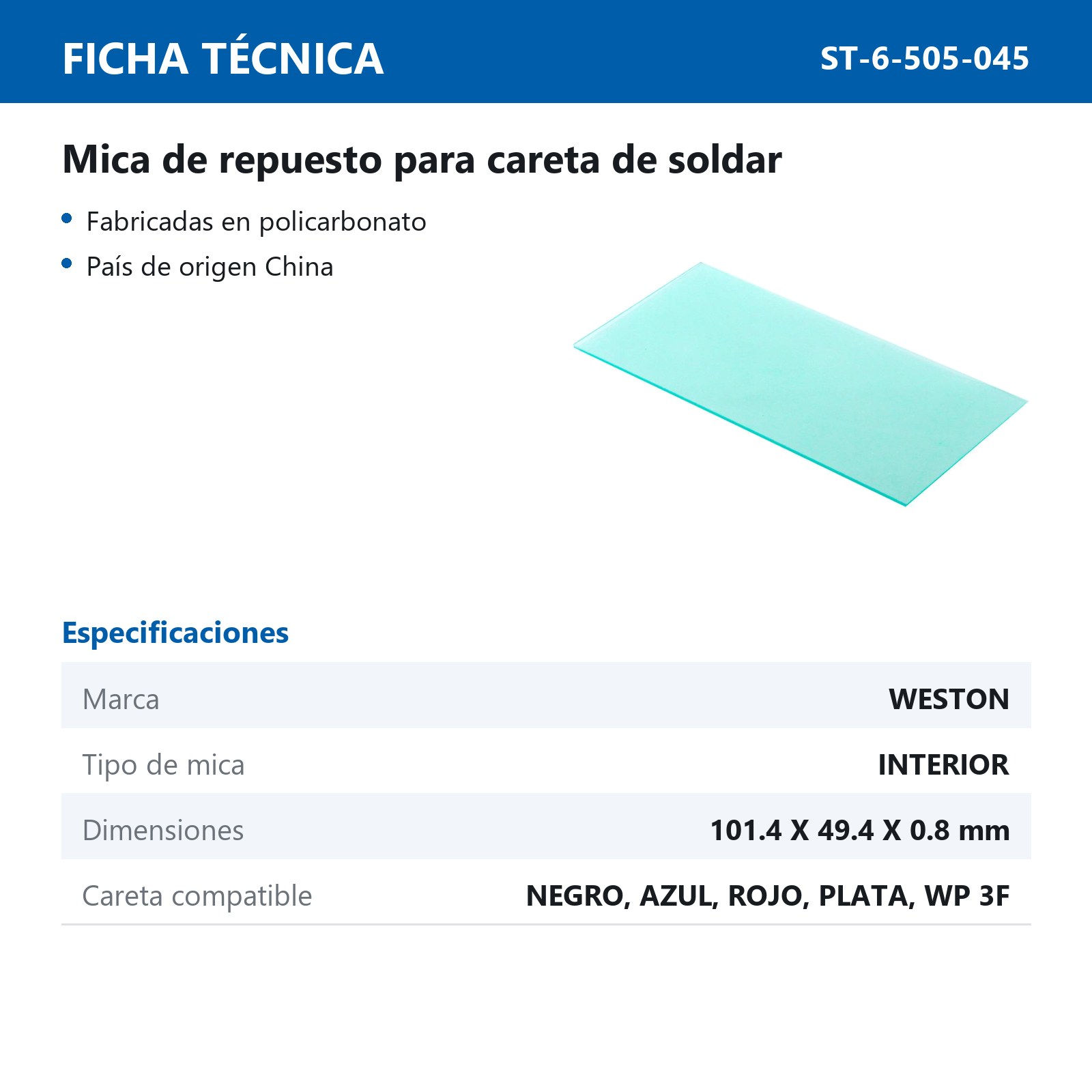 MICA INTERIOR P/CARETA DE SOLDAR (NEGRO, AZUL, ROJO, PLATA, WP 3F)  (Precio x Pza - Emp C/10 pzs) - Imagen 3