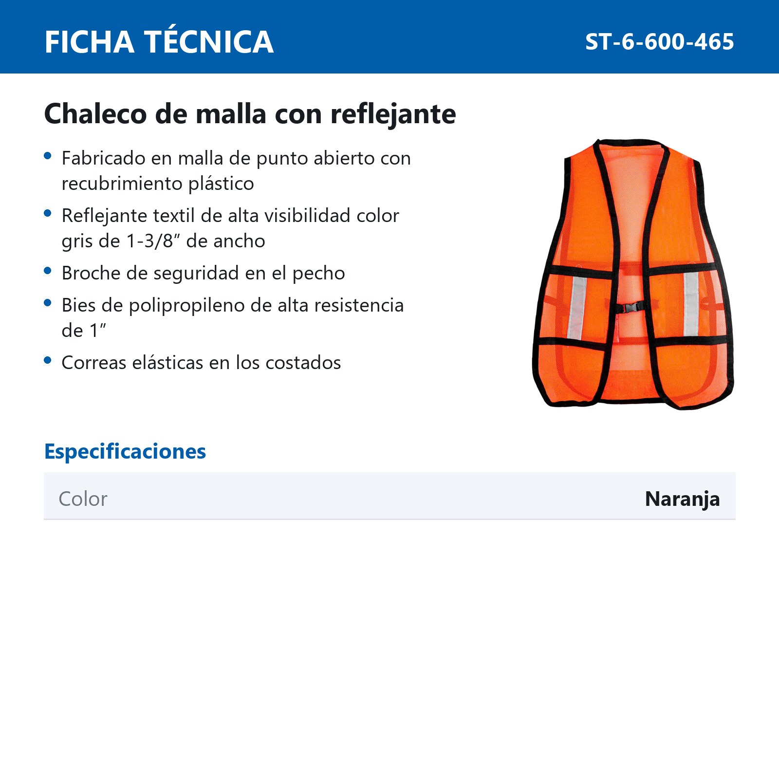 CHALECO DE MALLA NARANJA C/REFLEJANTE - Imagen 3