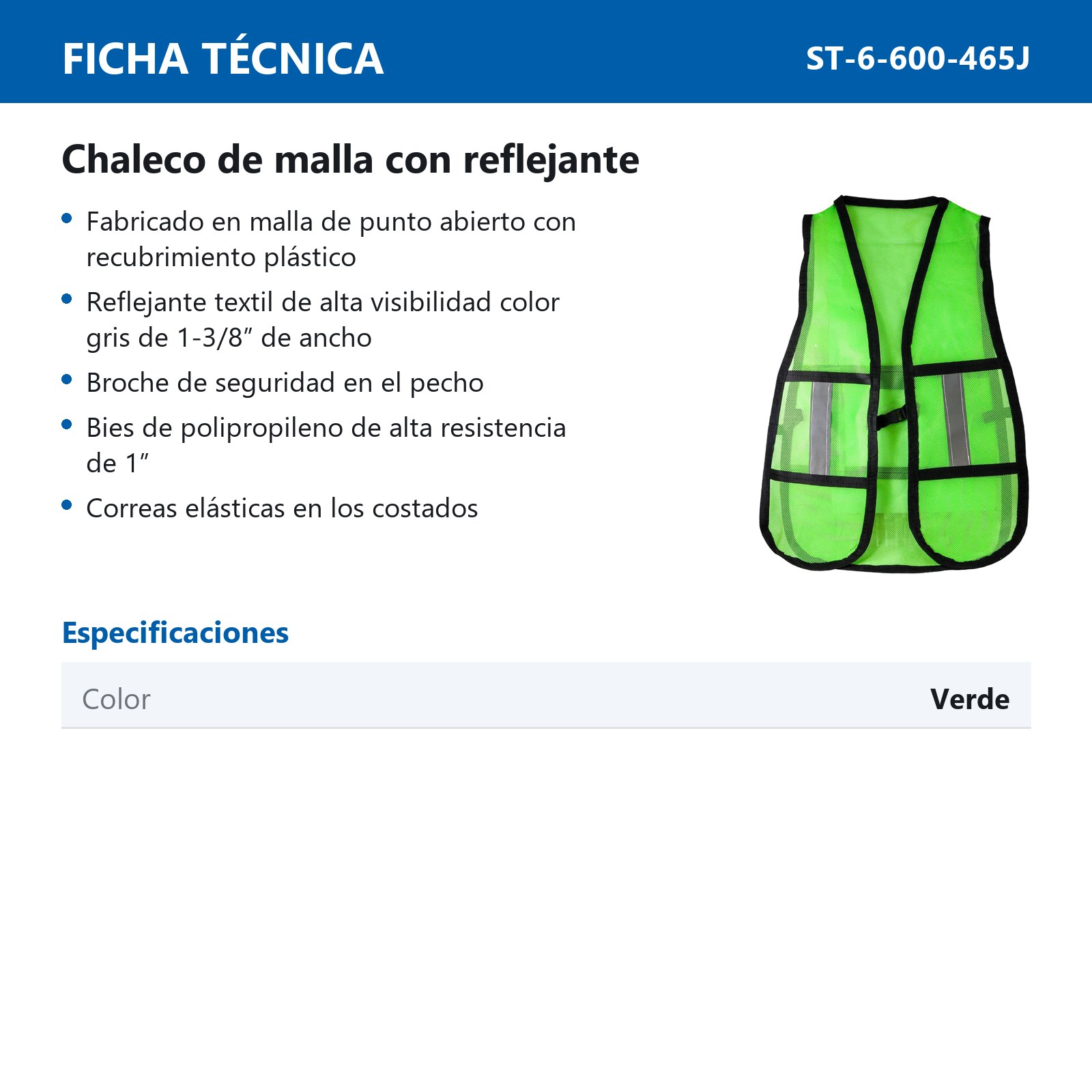 CHALECO DE MALLA VERDE C/REFLEJANTE - Imagen 3