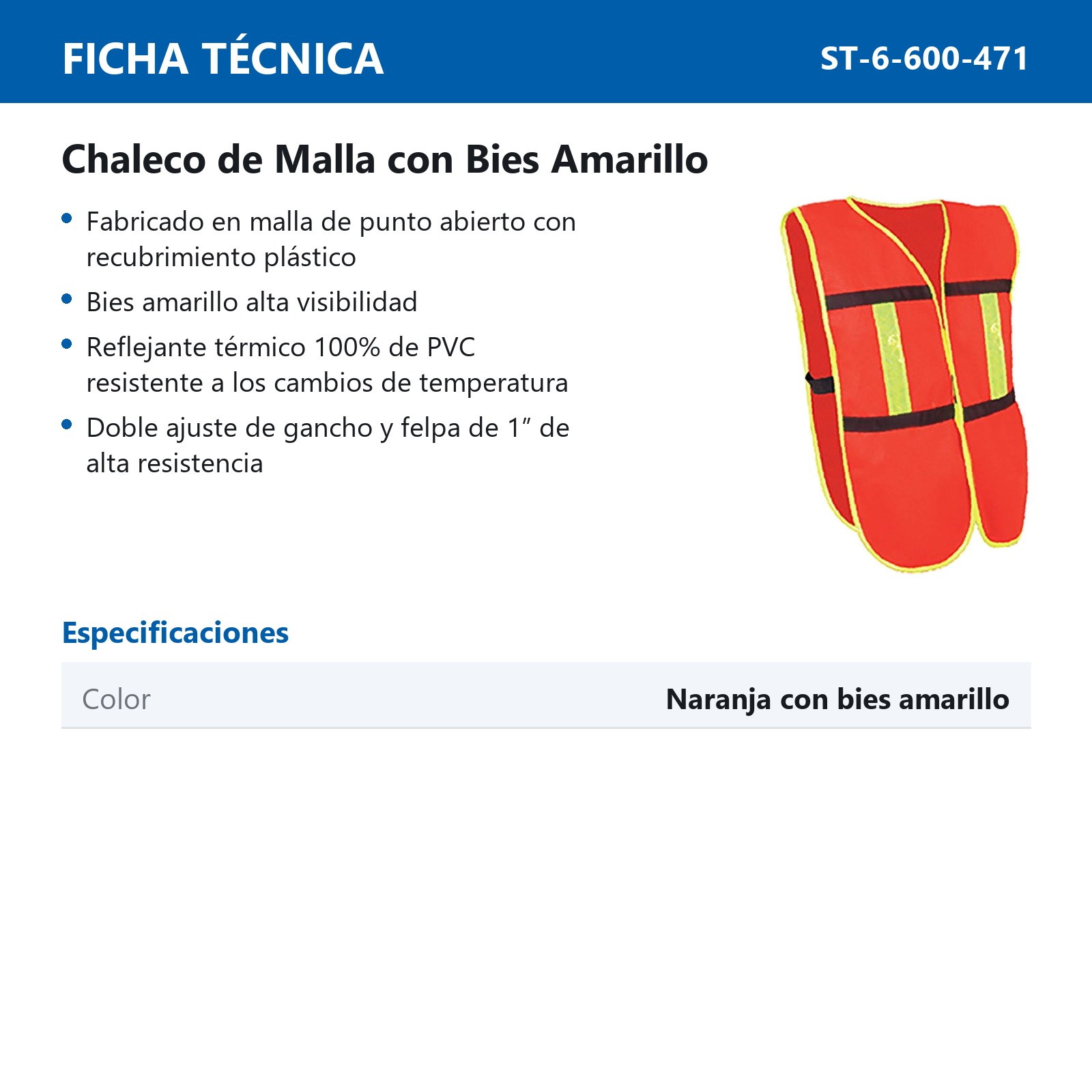 CHALECO D/MALLA NARANJA C/BIES AMARILLO ALTA VISIBILIDAD - Imagen 2