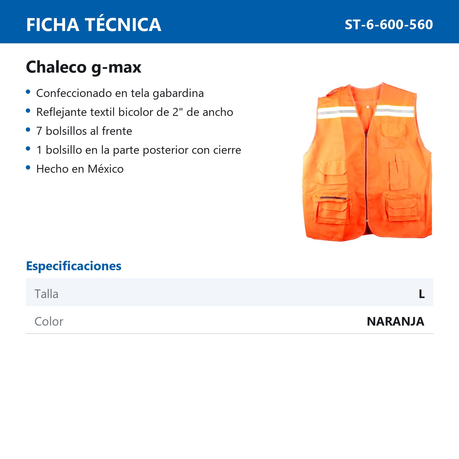 CHALECO G-MAX NARANJA L - Imagen 3