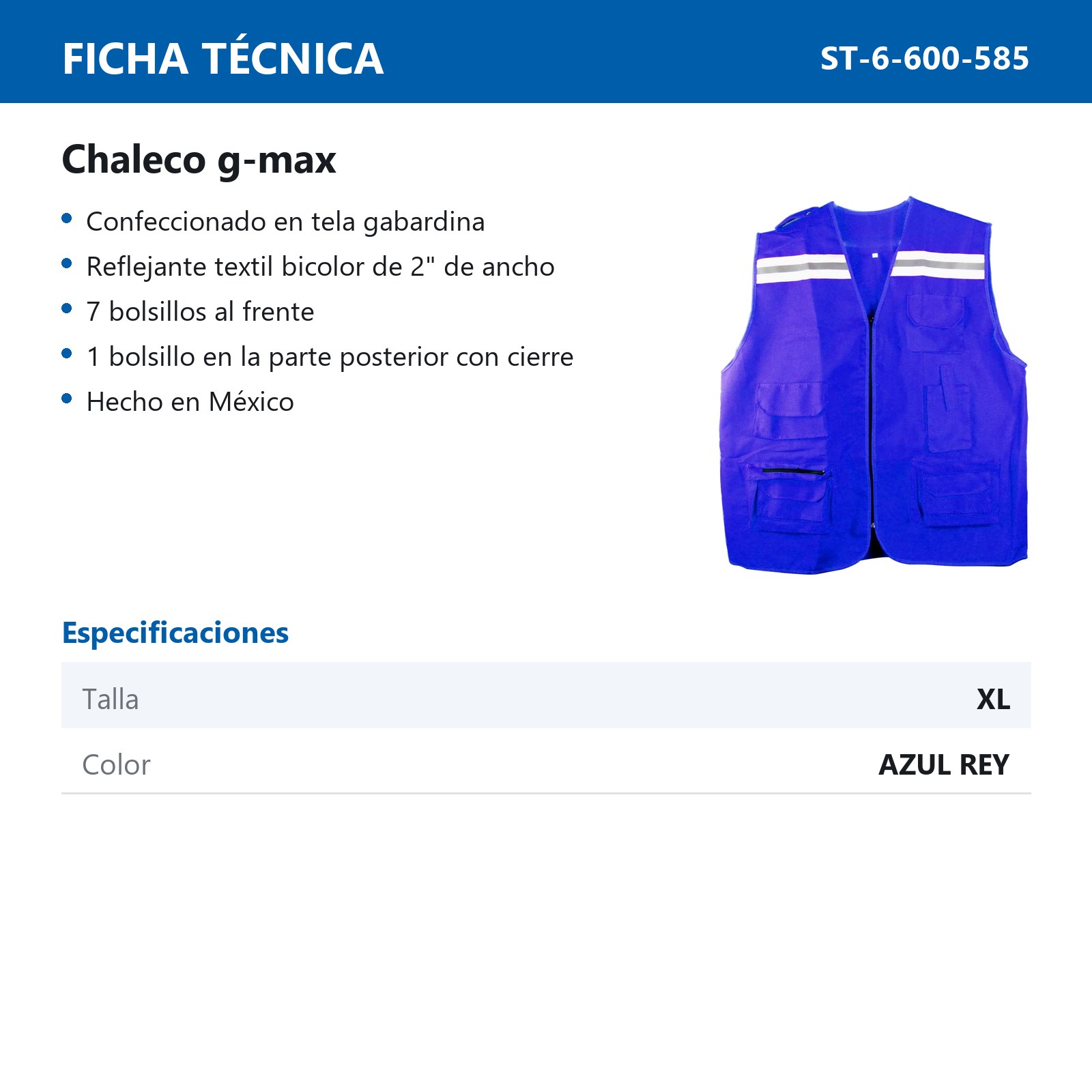 CHALECO G-MAX AZUL REY XL - Imagen 3