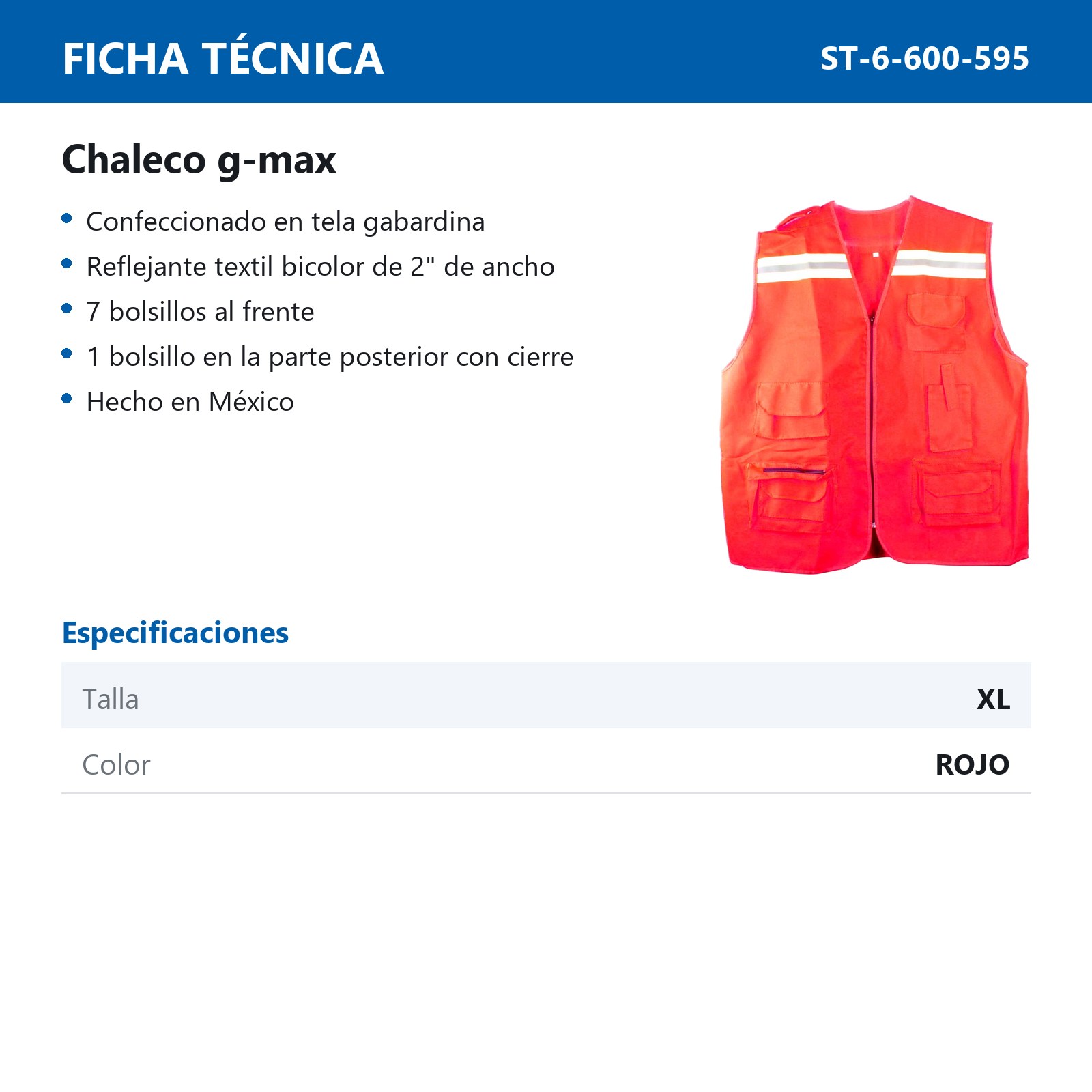 CHALECO G-MAX ROJO XL - Imagen 3