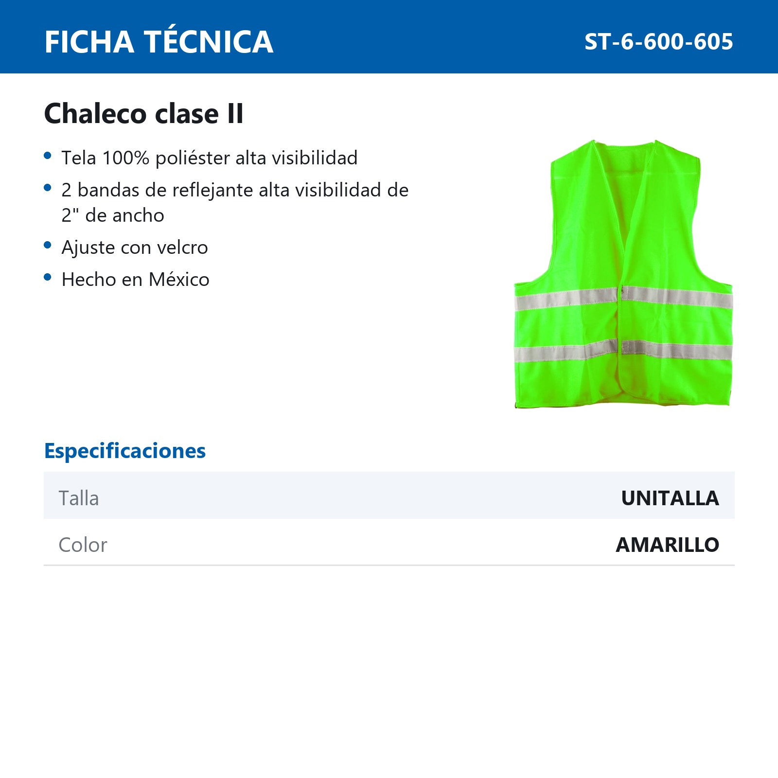 CHALECO CLASE II AJUSTE CON VELCRO VERDE UNITALLA - Imagen 3