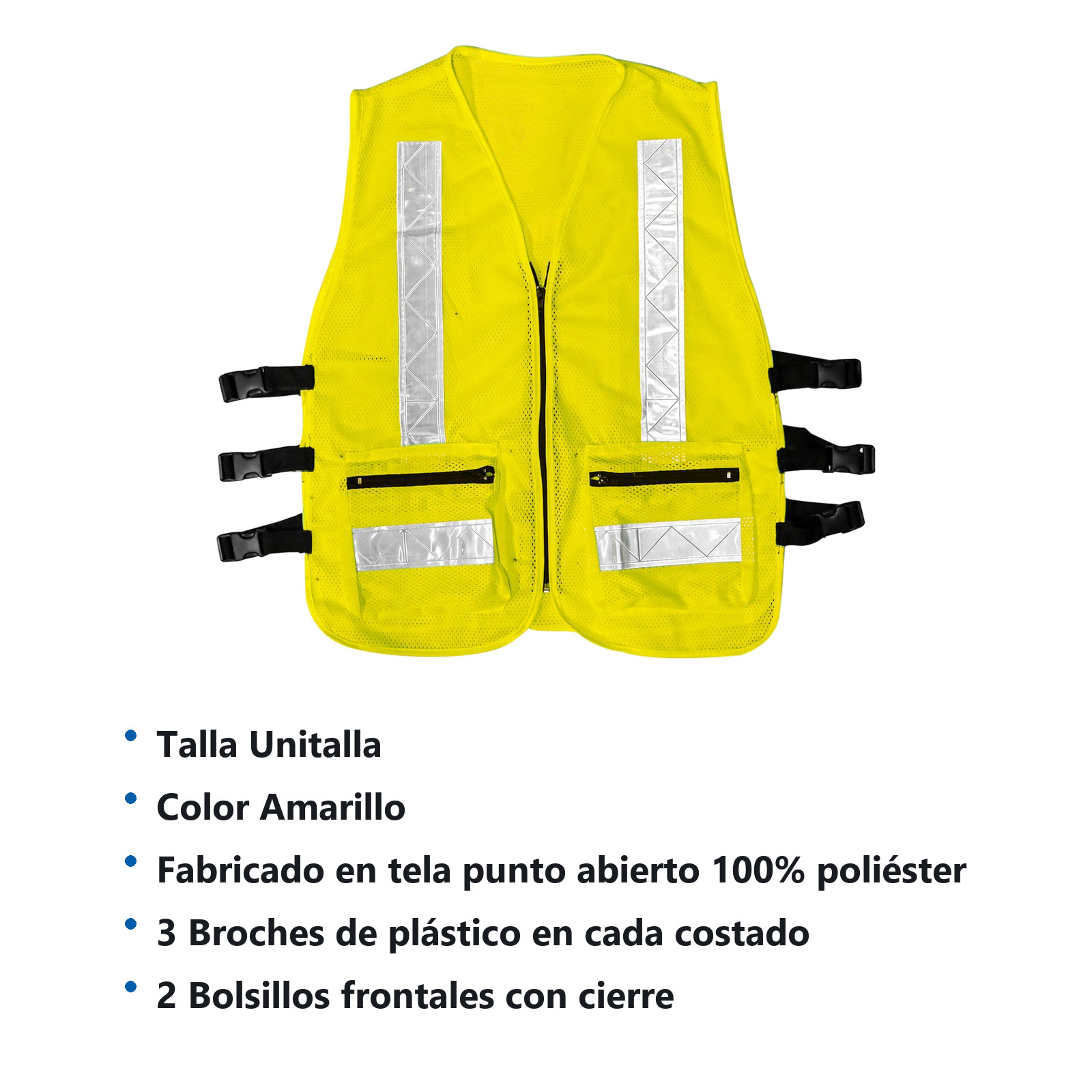 CHALECO MALLA ALTA VISIBILIDAD DE POLIESTER Y REFLEJANTE DE 2" AMARILLO - UNITALLA - Imagen 2