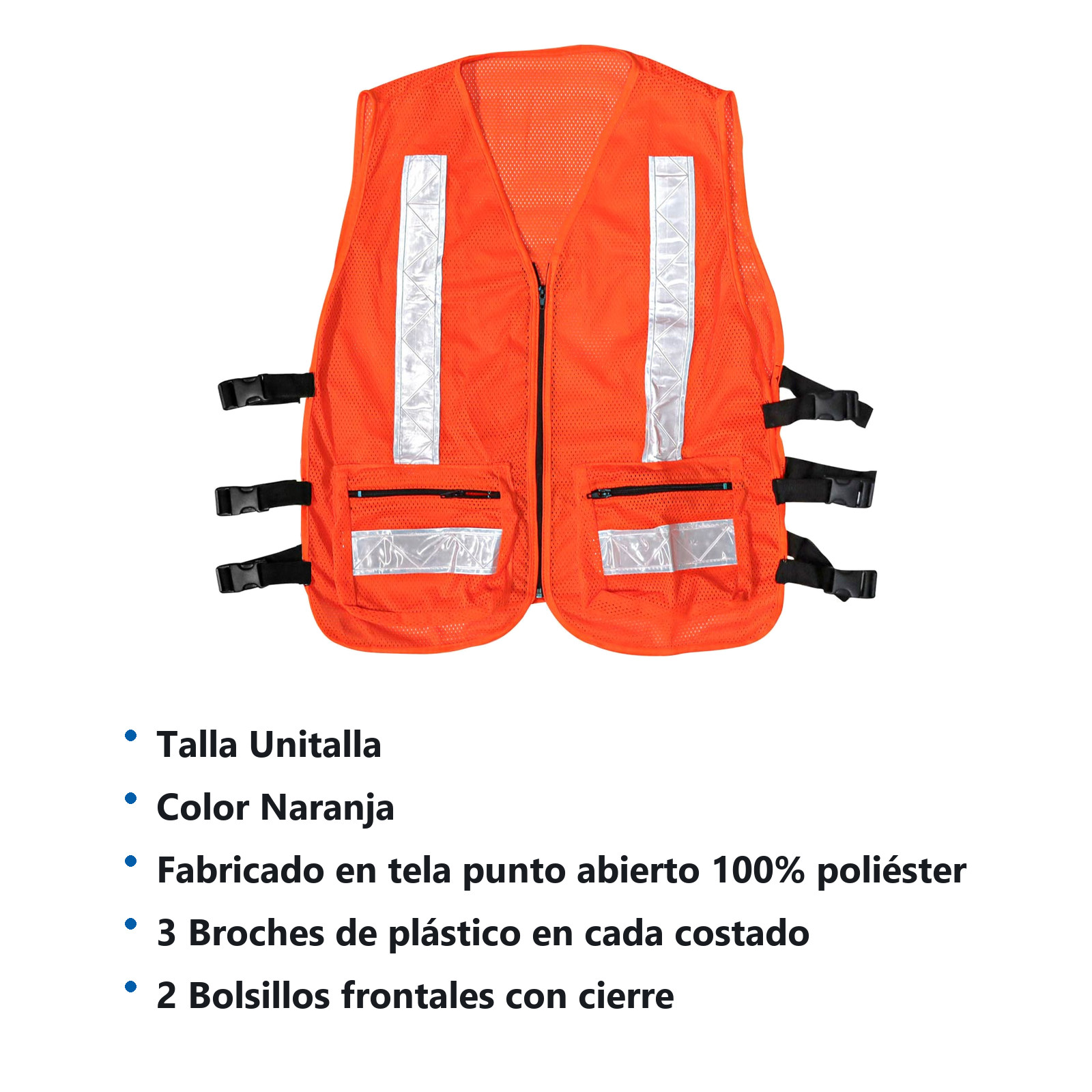 CHALECO MALLA ALTA VISIBILIDAD DE POLIESTER Y REFLEJANTE DE 2" NARANJA - UNITALLA - Imagen 2