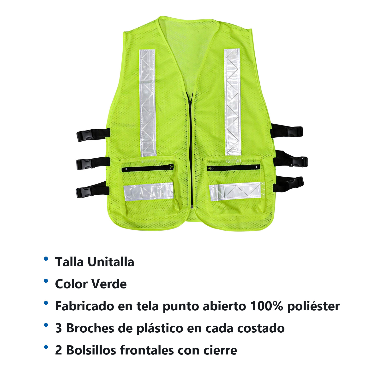 CHALECO MALLA ALTA VISIBILIDAD DE POLIESTER Y REFLEJANTE DE 2" VERDE - UNITALLA - Imagen 2