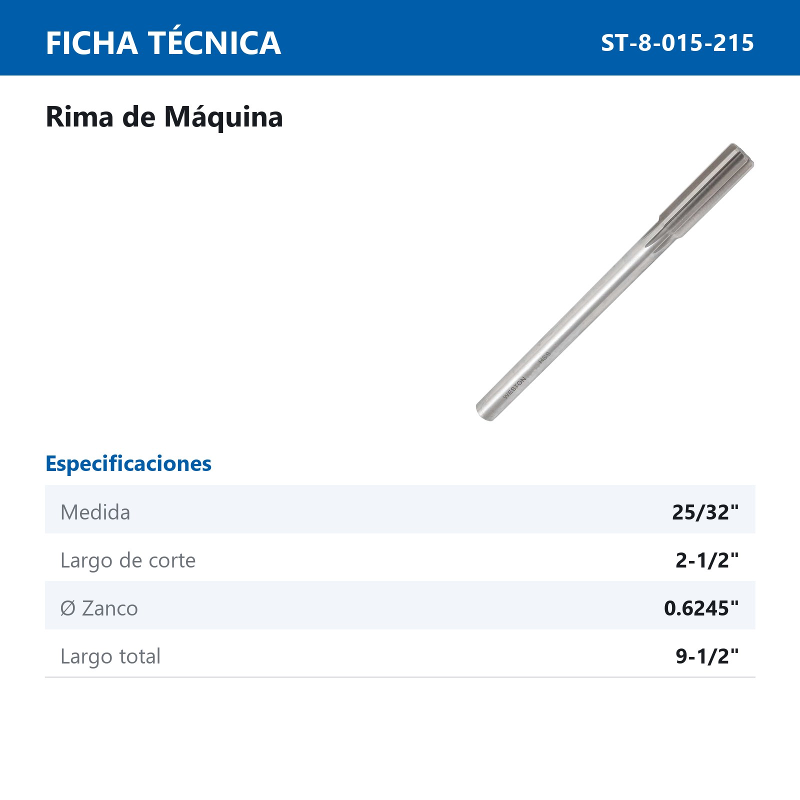 RIMA RECTA DE MAQUINA 25/32" H8 - Imagen 3