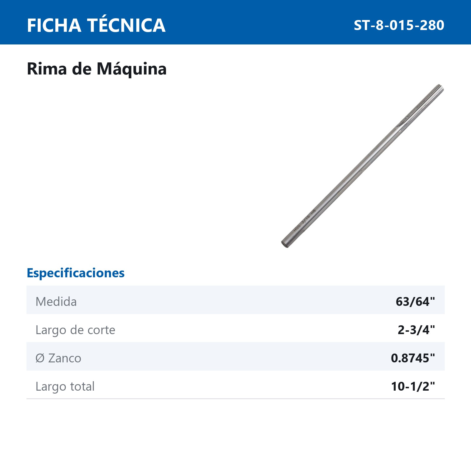 RIMA RECTA DE MAQUINA 63/64" H8 - Imagen 3