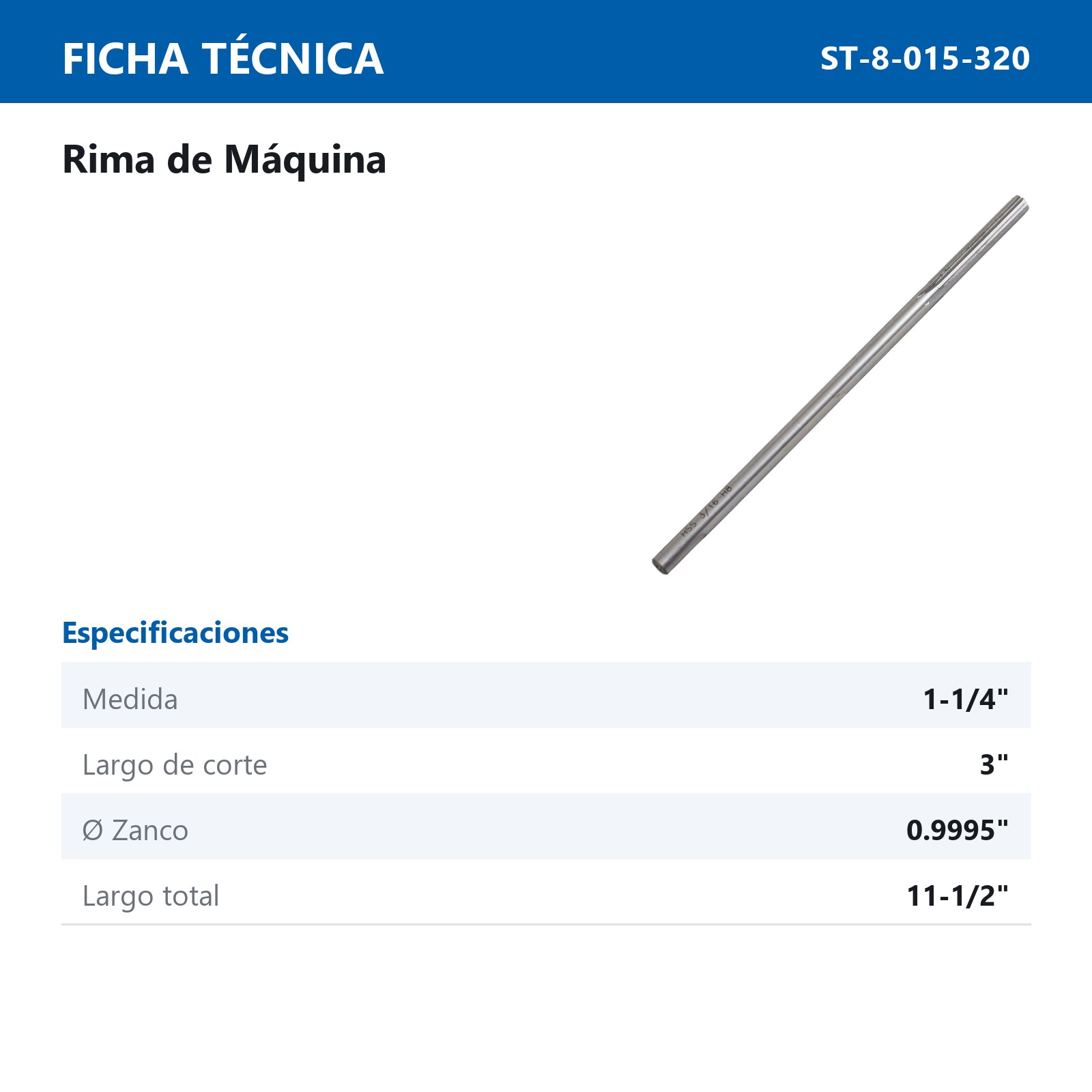 RIMA RECTA DE MAQUINA 1-1/4" H8 - Imagen 3