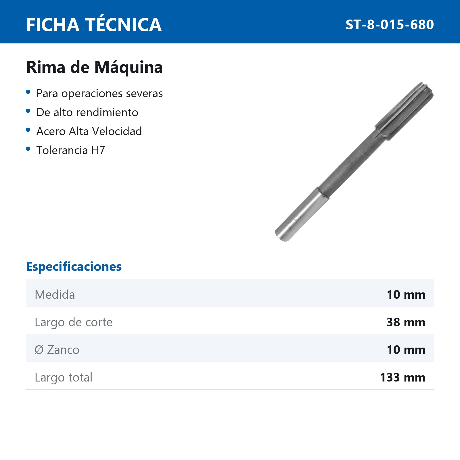 RIMA DE MAQUINA FLAUTA RECTA AAV H7 10MM - Imagen 3