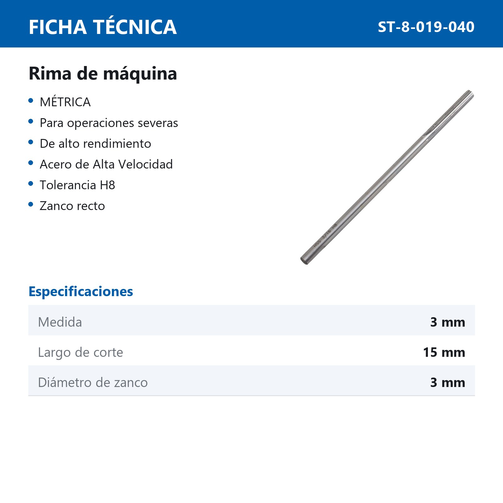 RIMA DE MAQUINA 3MM H8 - Imagen 3