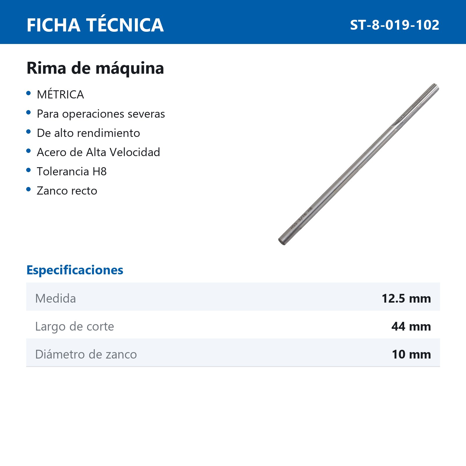 RIMA DE MAQUINA 12.5MM H8 - Imagen 3
