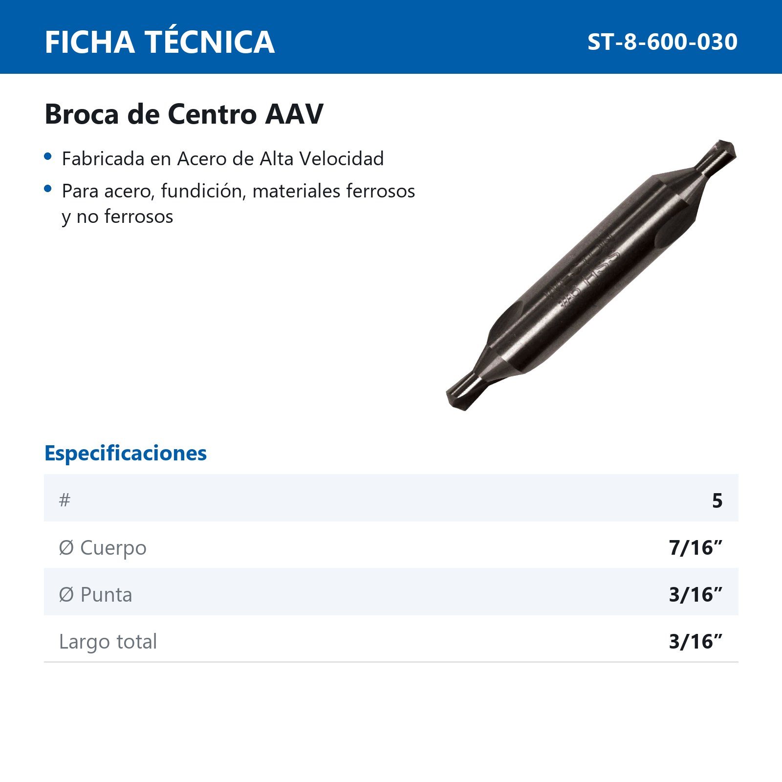 BROCA DE CENTRO 60° #5 AAV - Imagen 2