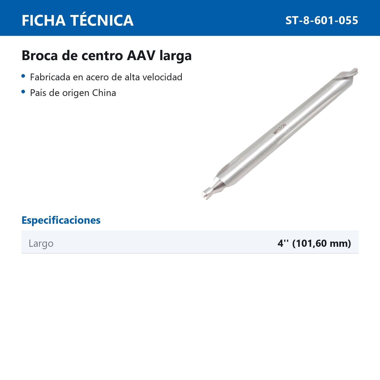 BROCA DE CENTRO 60 GRADOS LARGA A.A.V. #5 X 4'' - Imagen 4