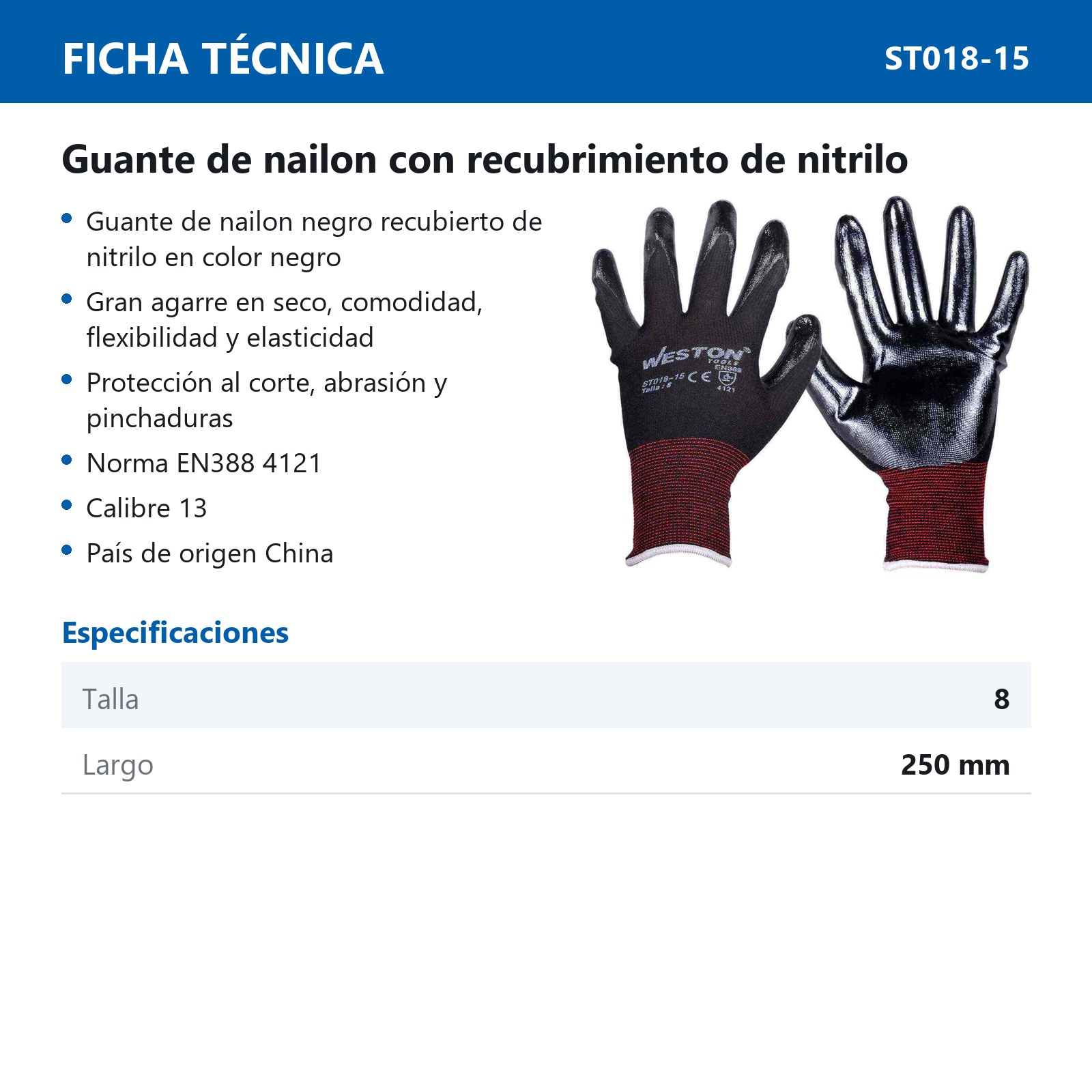 GUANTE NYLON C/NITRILO NORMAL 13G NEGRO TALLA 8 (Precio x par - Empaque c/10 pares) - Imagen 4