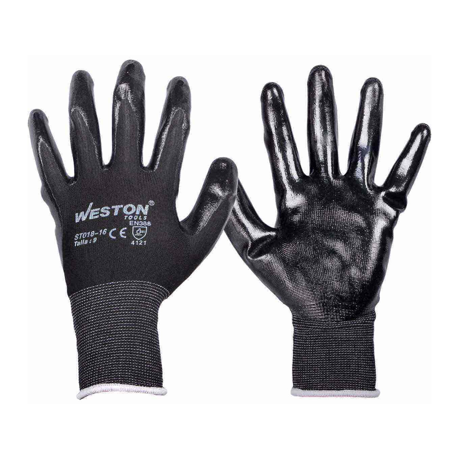 Guante de Nylon con Nitrilo Normal Calibre 13 Negro Talla 9 Weston